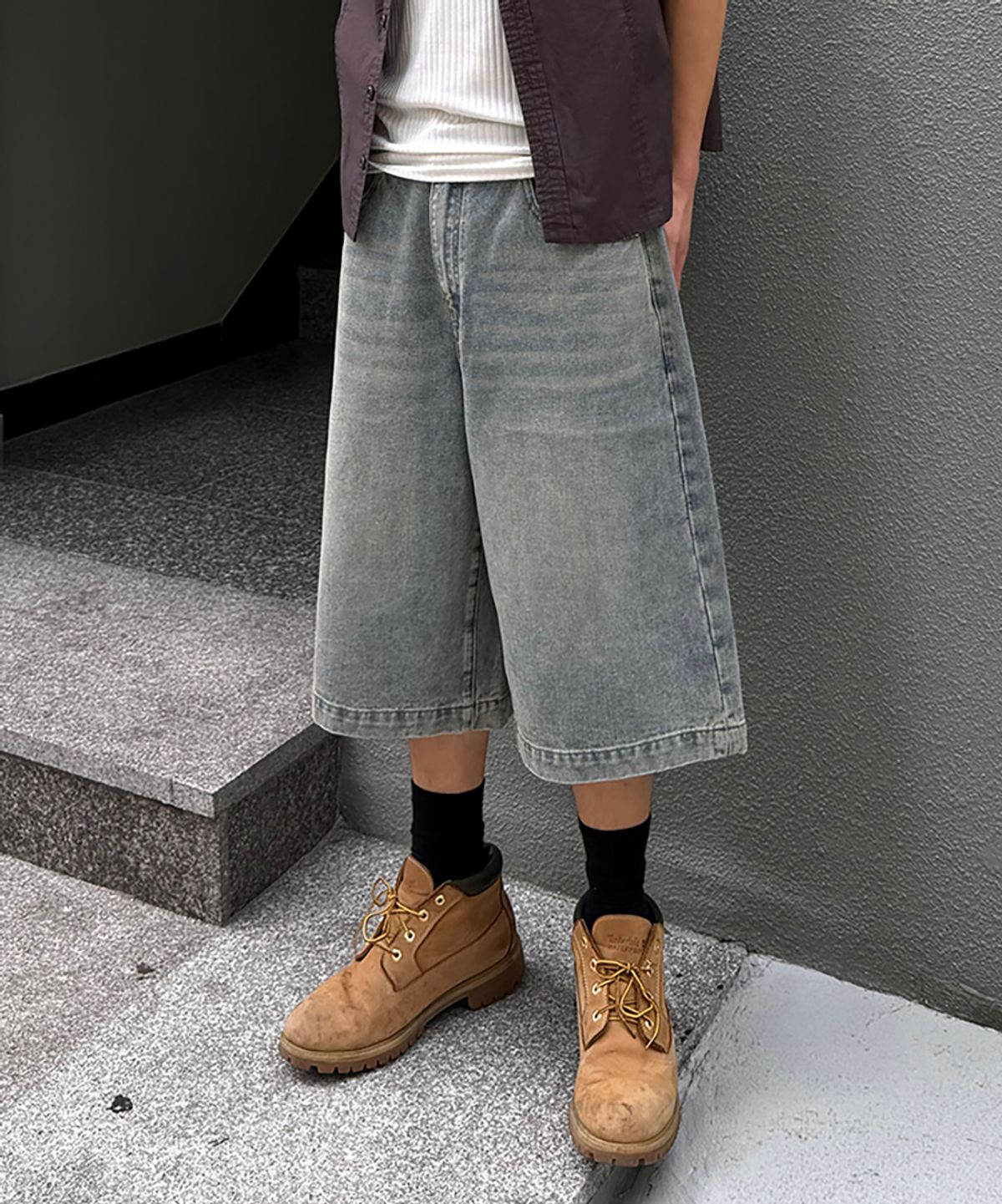 노페이머스(NOFAMOUS) 11.5oz Bermuda Denim Shorts (Yellow Blue)