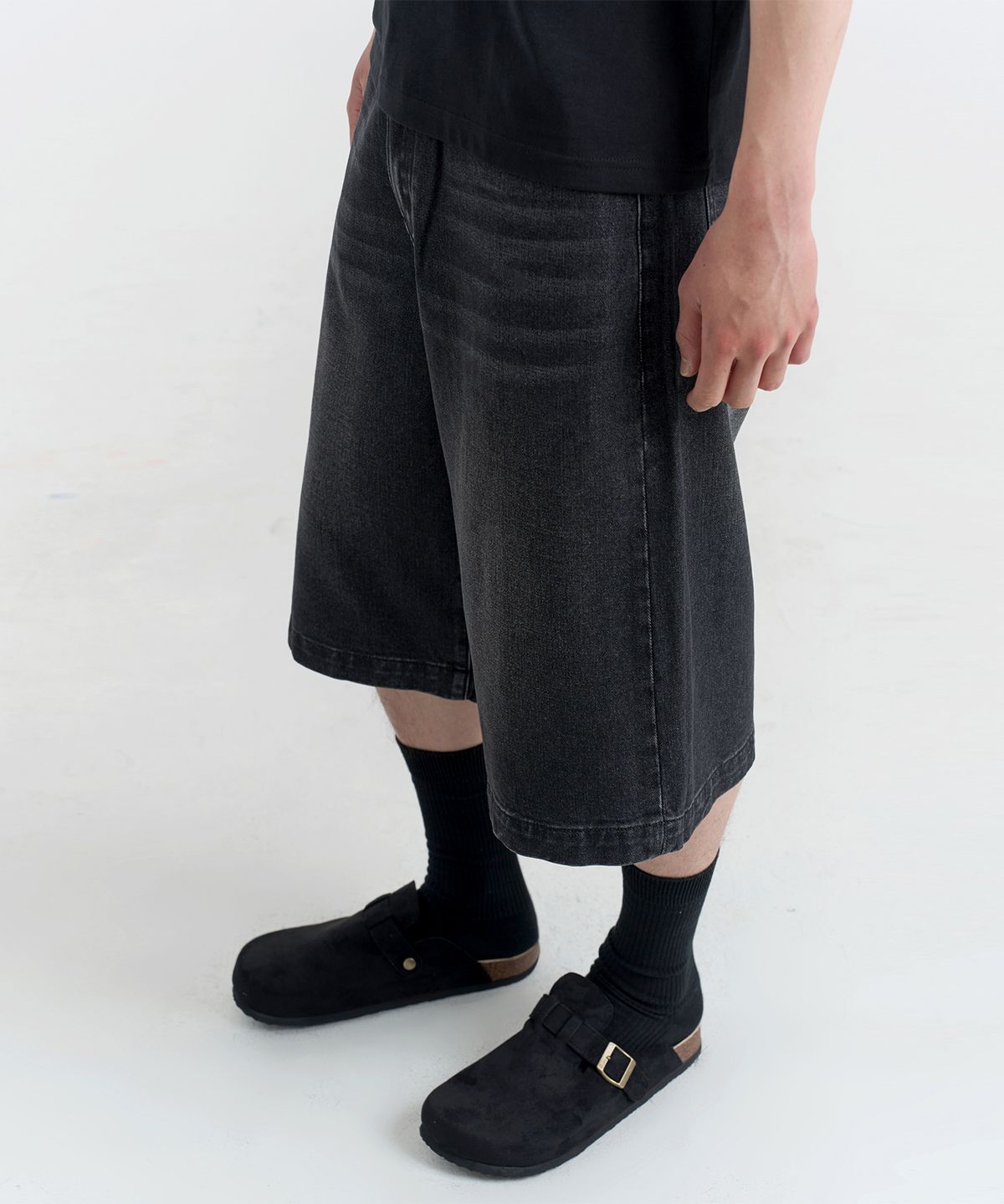 노페이머스(NOFAMOUS) 11.5oz Bermuda Denim Shorts (Black)