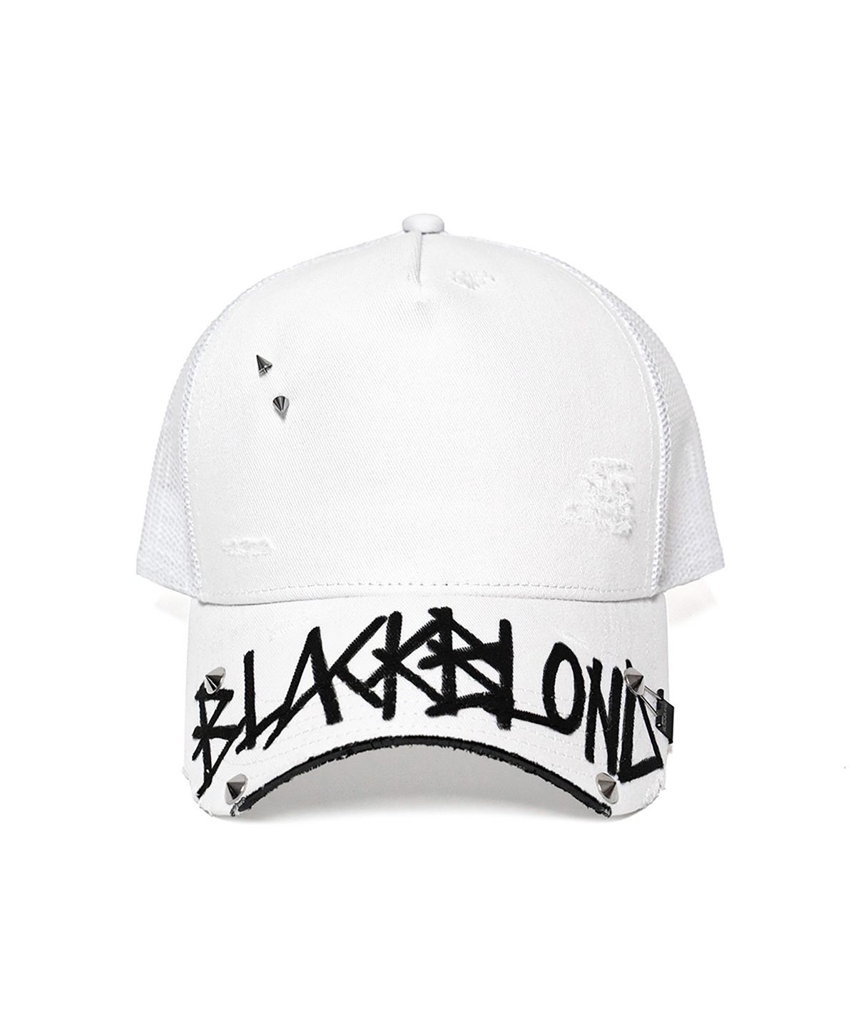 블랙블론드(BLACKBLOND) 비비디 그래피티 로고 트러커 메쉬 캡 (화이트)