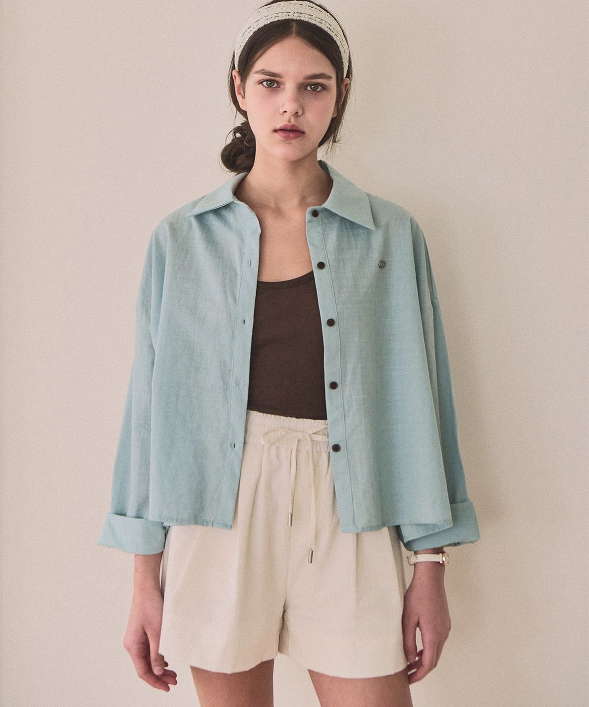 슬로우롤리(SLOWLOLLI) Volume sleeve crop shirt_4 Colors