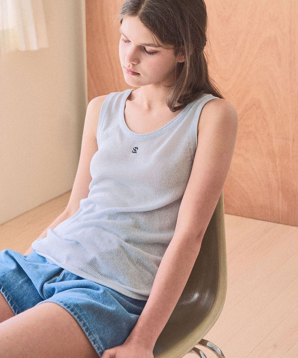 슬로우롤리(SLOWLOLLI) Muse logo round knit sleeveless_4 Colors