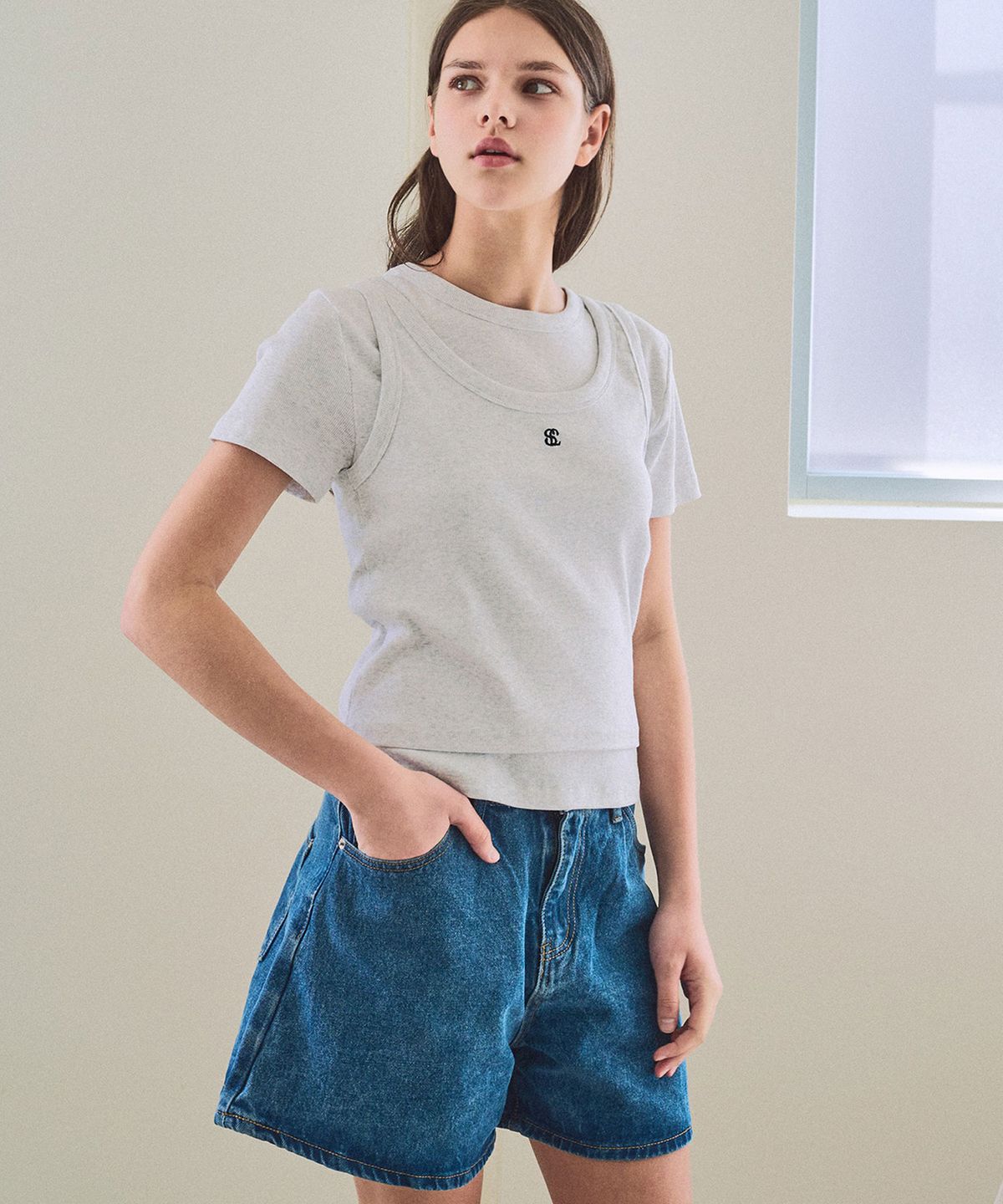 슬로우롤리(SLOWLOLLI) Layered logo tee set_4 Colors