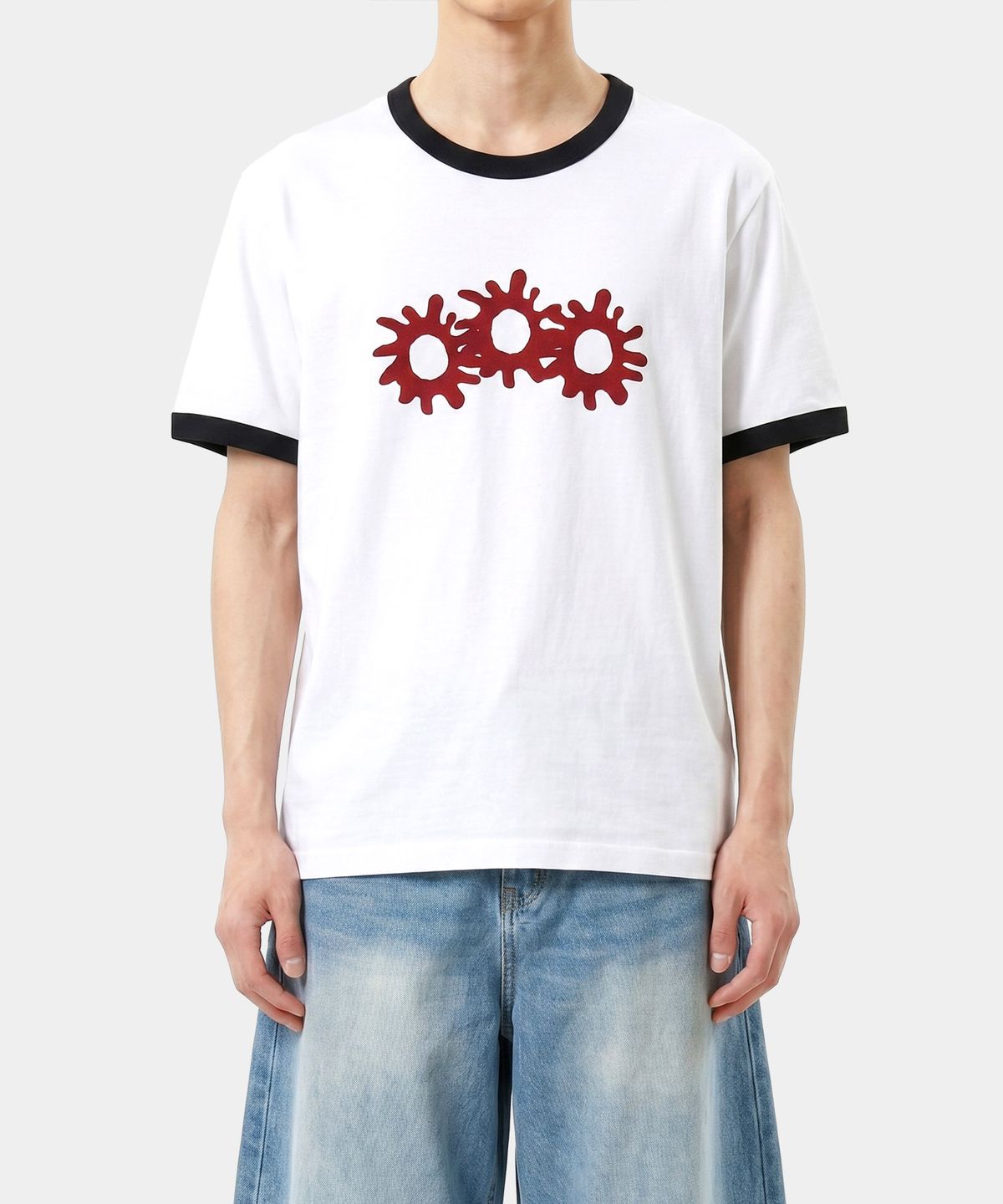 언더오프(UNDEROFF) 에센셜 스탠다드 반팔 링거 티셔츠 3GEAR 화이트