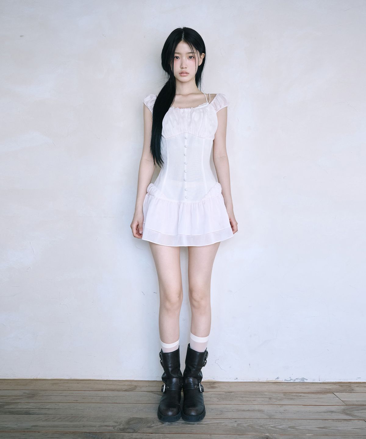 레이즈미야(REISE MIYA) 님프 샤샤 미니드레스 [BEIGE PINK]