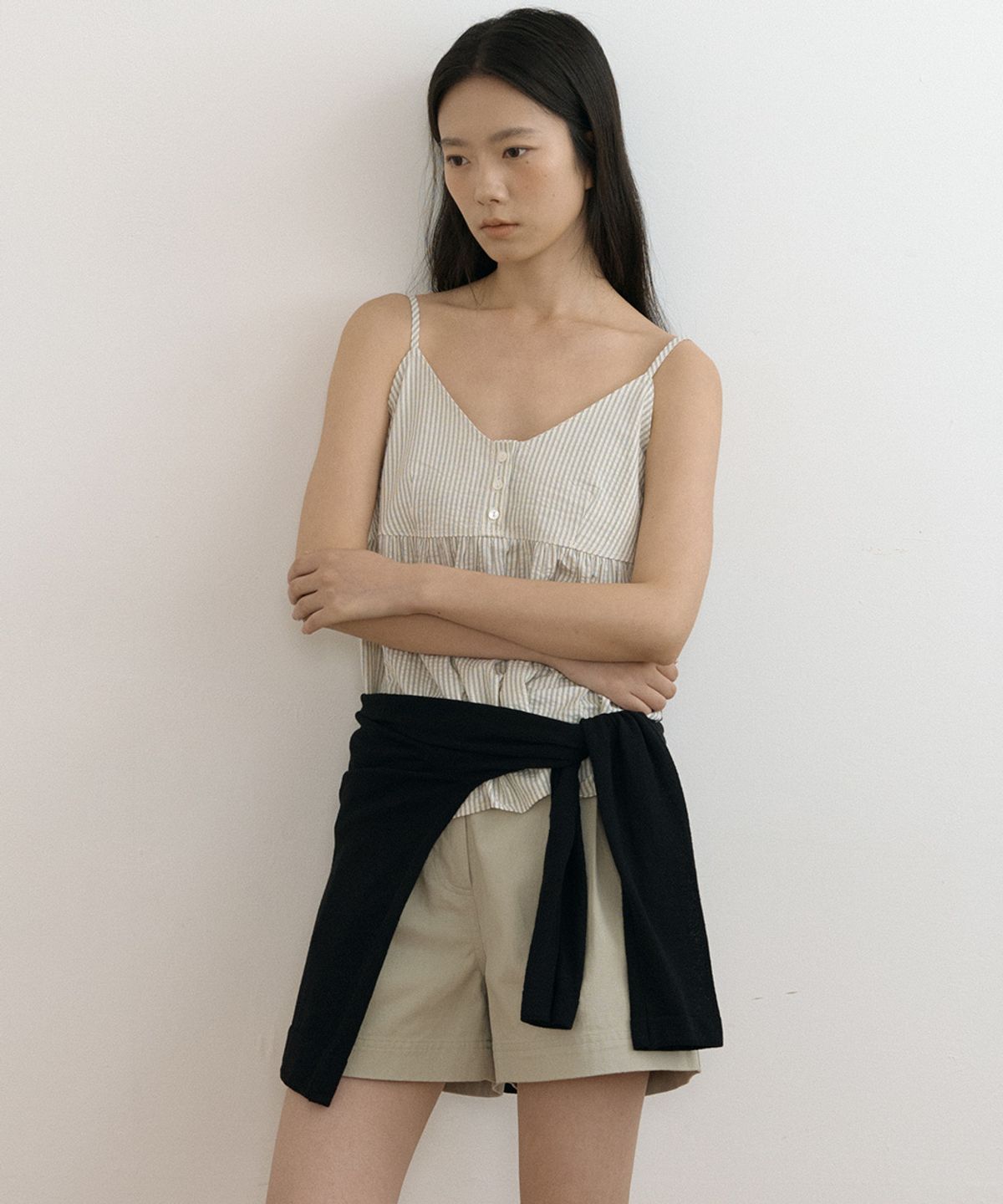 링서울(LINGSEOUL) stripe button sleeveless-ivory