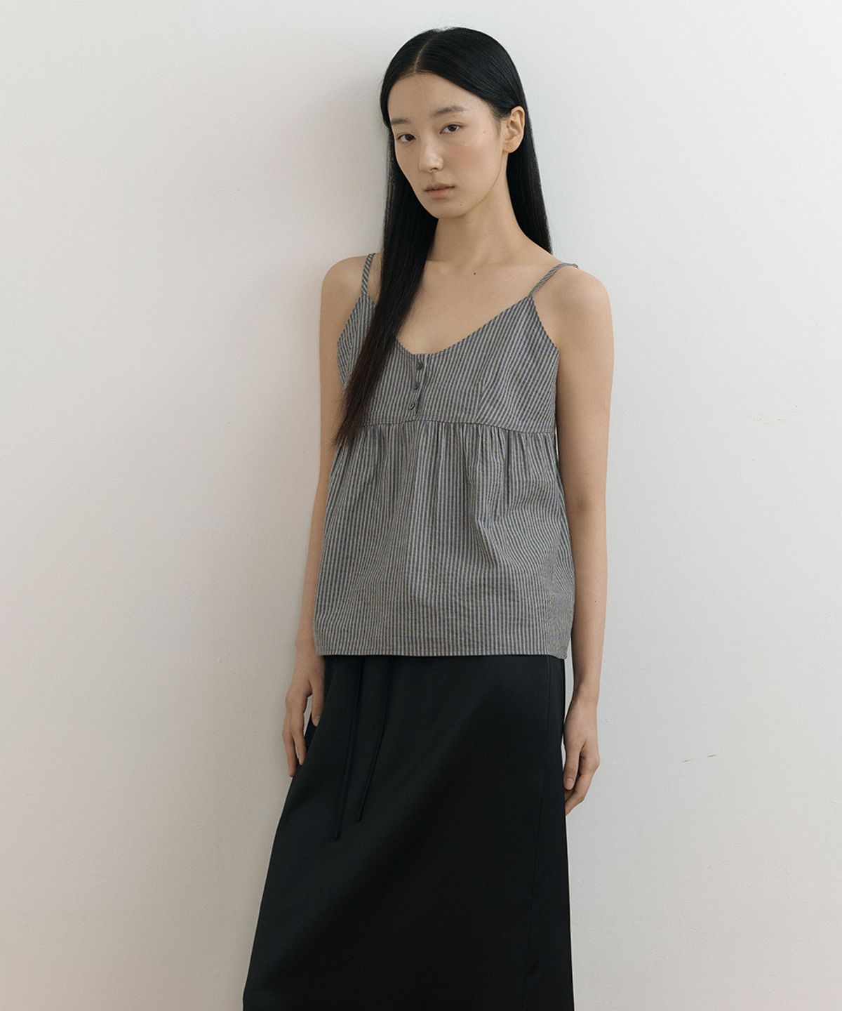 링서울(LINGSEOUL) stripe button sleeveless-black