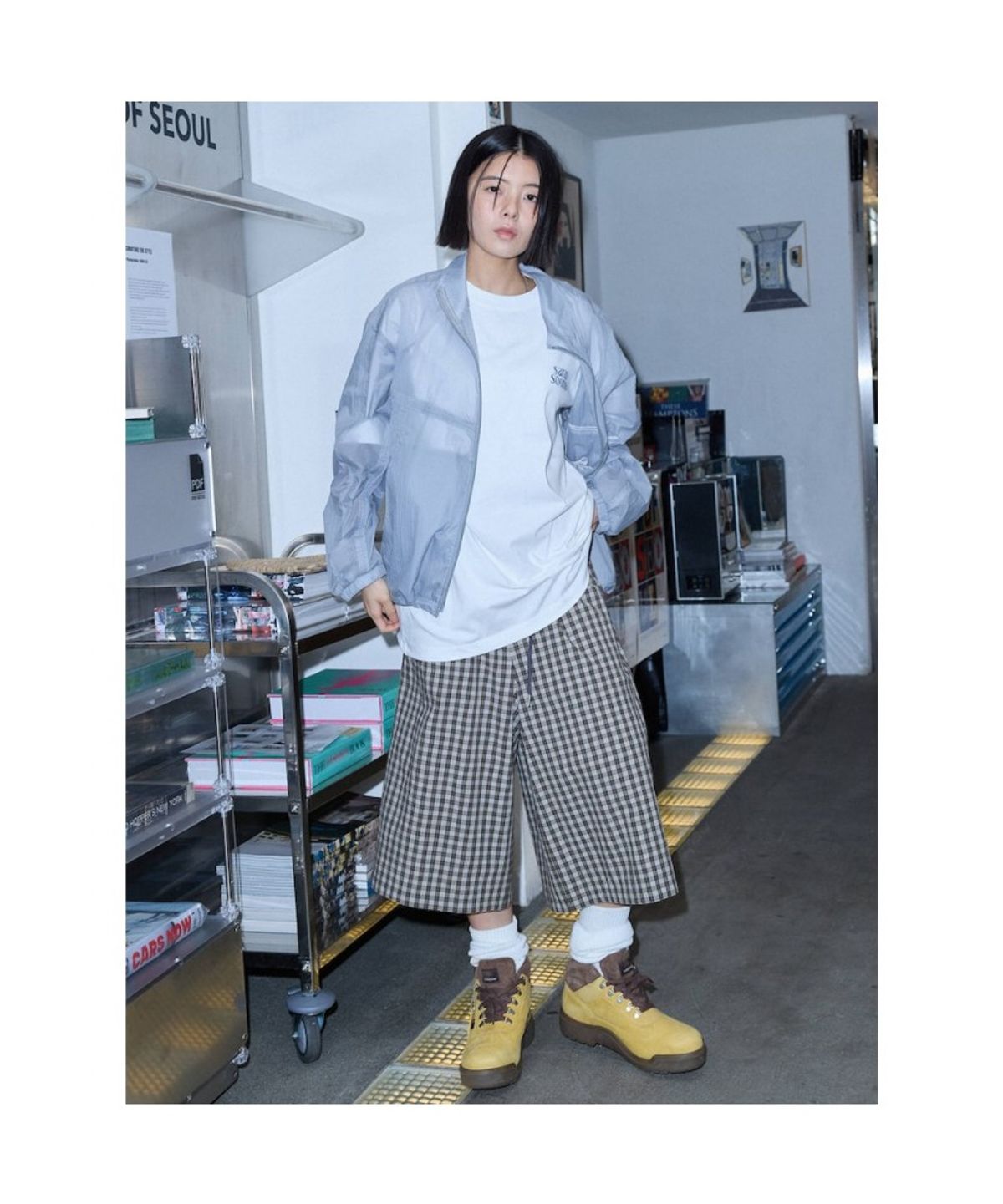 샌드 사운드(SAND SOUND) (UNISEX) 체크 버뮤다 밴딩 팬츠  그린