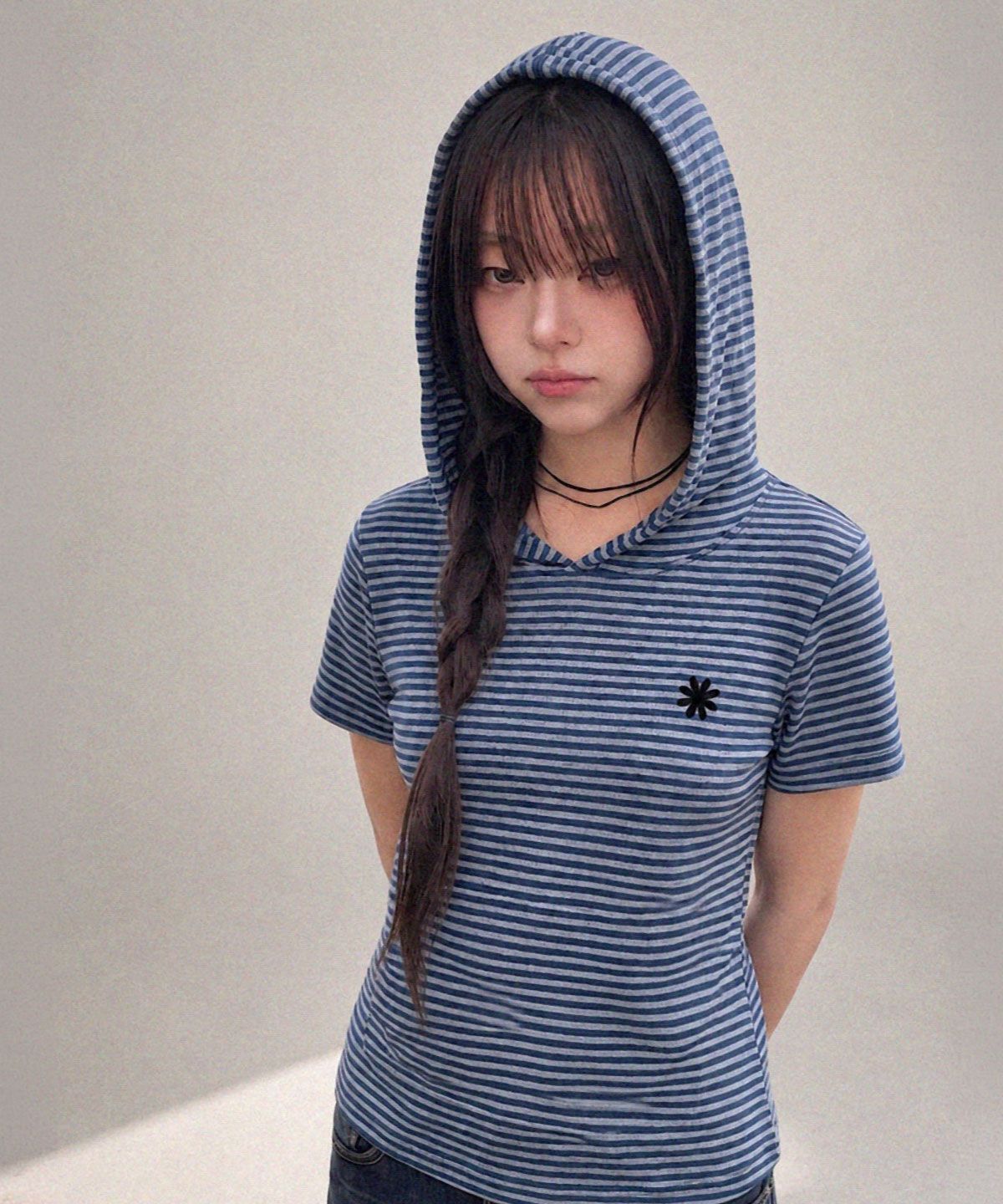 다미쉬(DAMISH) 틴 스트라이프 하프 후드_네이비
