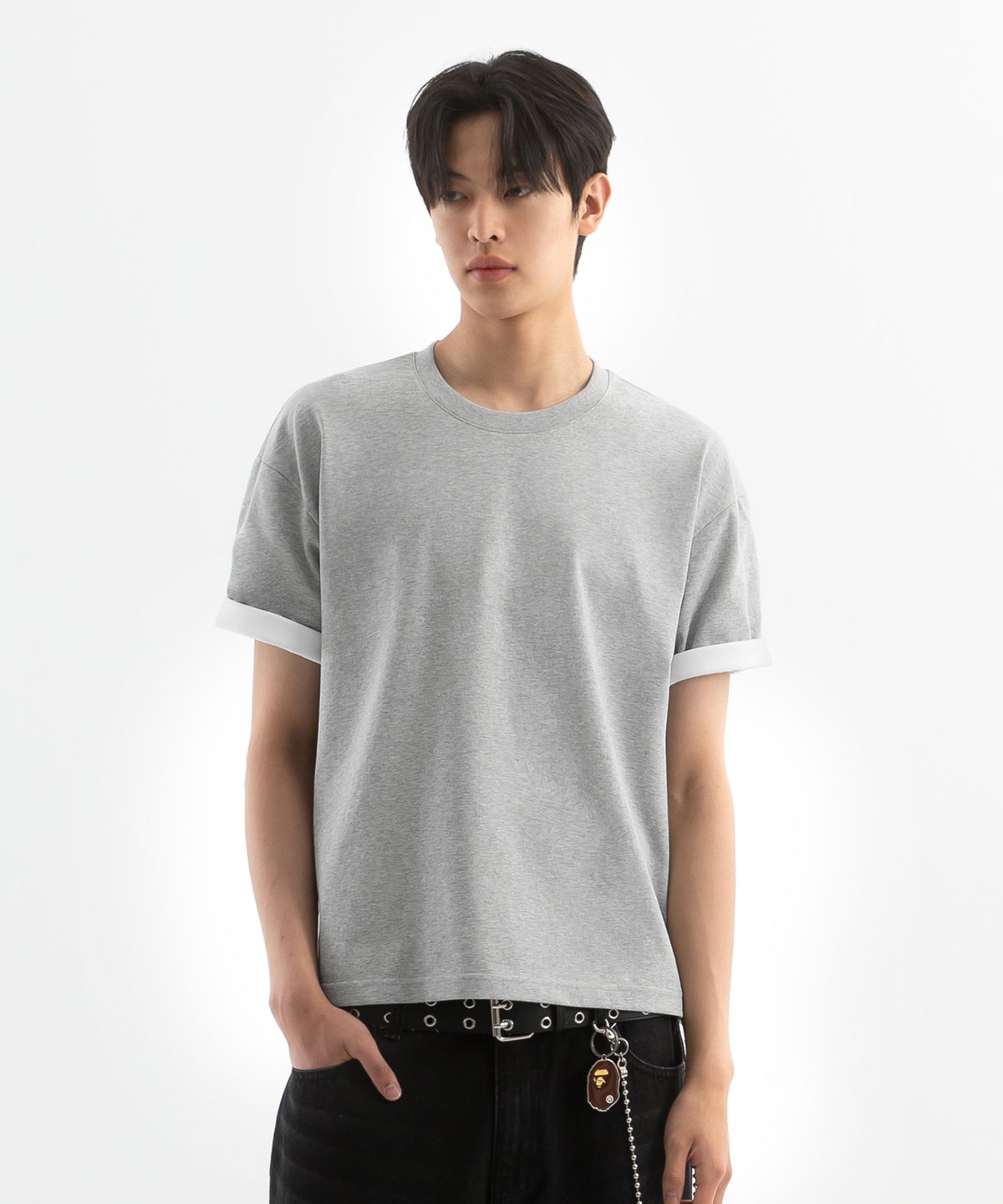브렌슨(BRENSON) 컴포트 배색 롤업 크롭 반팔티 ( 4Color )