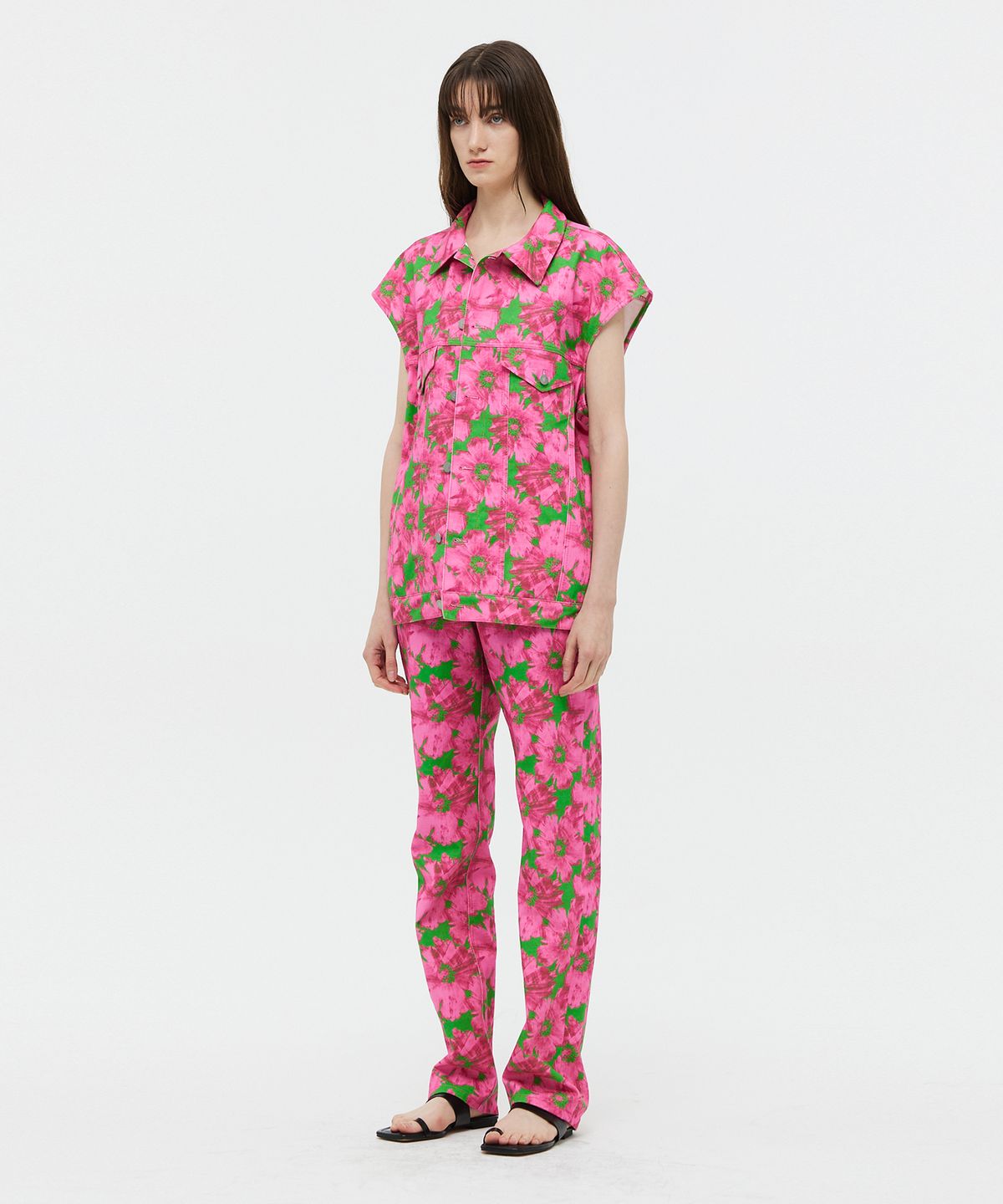 베데르미(VEDERMI) flower sleeveless trucker jk (10s)