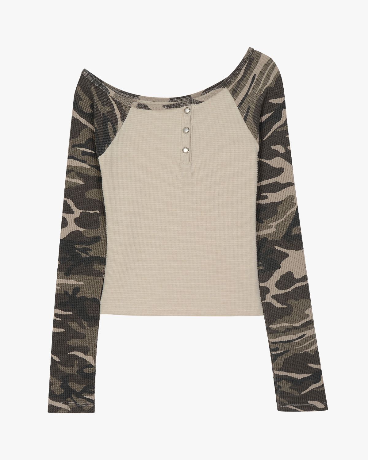 여린(YEORIN) Camo Button Long Sleeve (Beige)