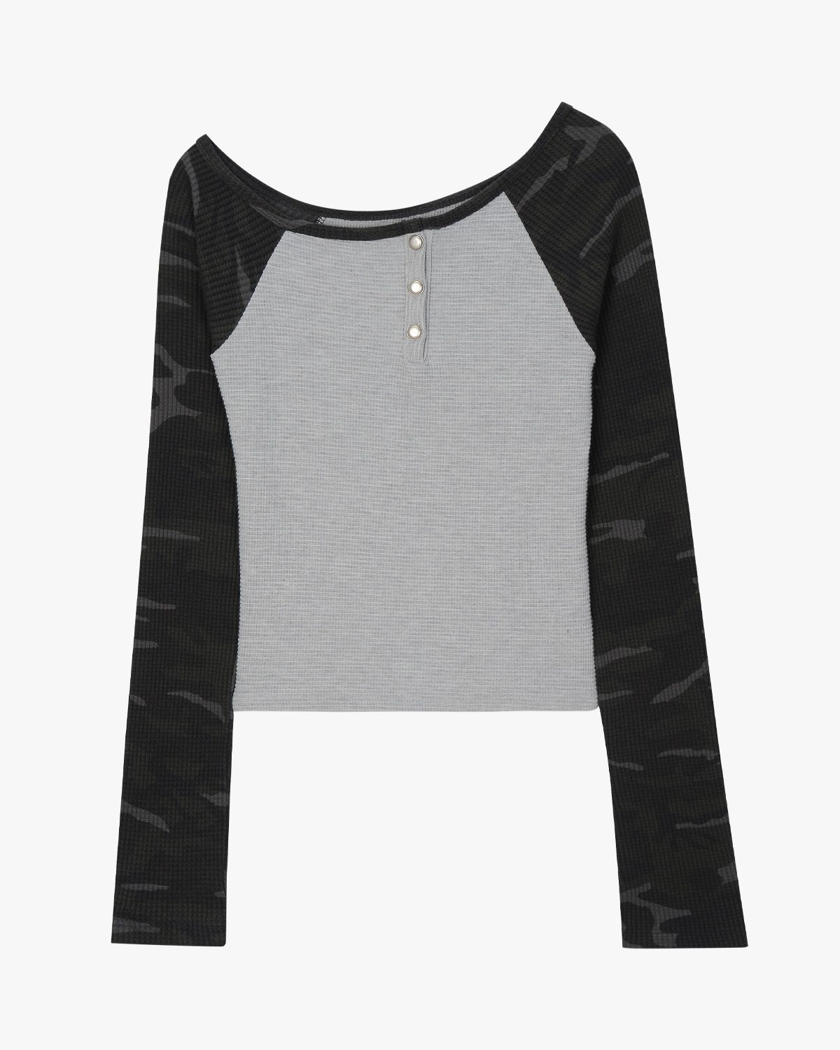 여린(YEORIN) Camo Button Long Sleeve (Grey)