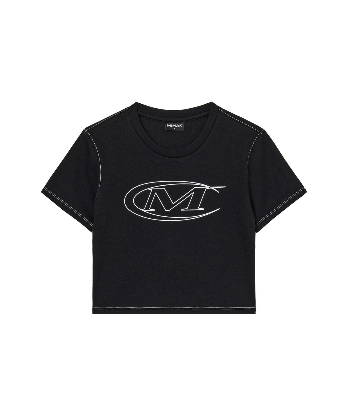 미학(MIHAK) 스트록 로고 스티치 크롭 티셔츠 (BLACK)