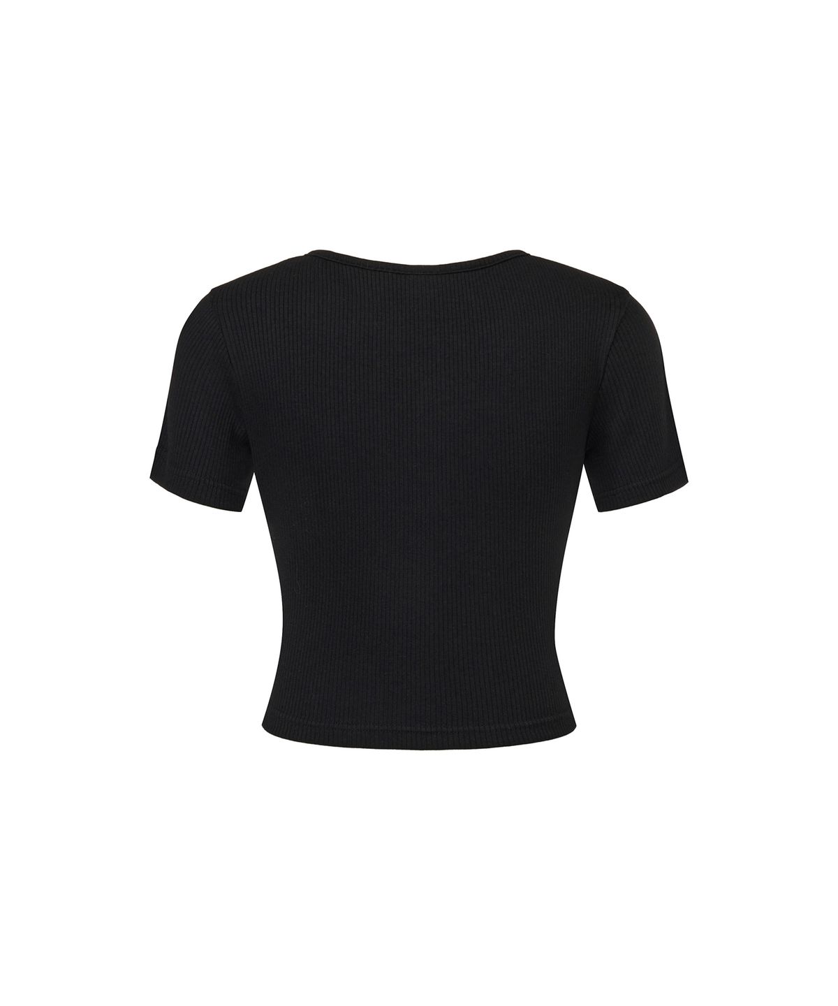 미학(MIHAK) 메탈 플레이트 크롭 헨리넥 티셔츠 (BLACK)