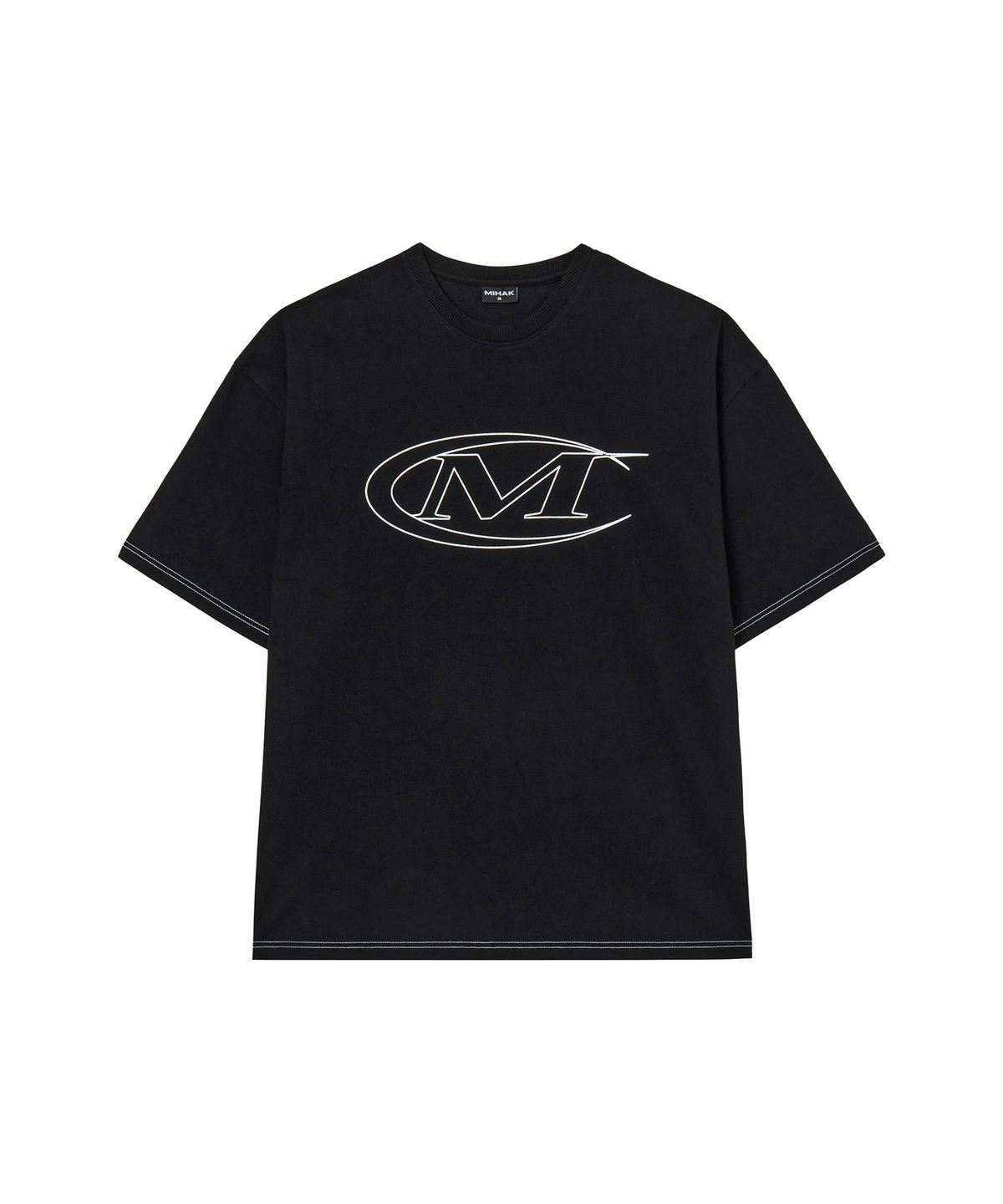 미학(MIHAK) 스트록 로고 스티치 오버핏 티셔츠 (BLACK)