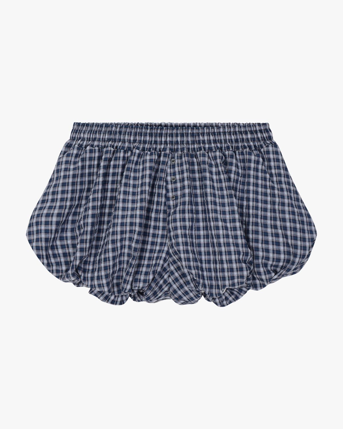 여린(YEORIN) Check Balloon Shorts (Blue)