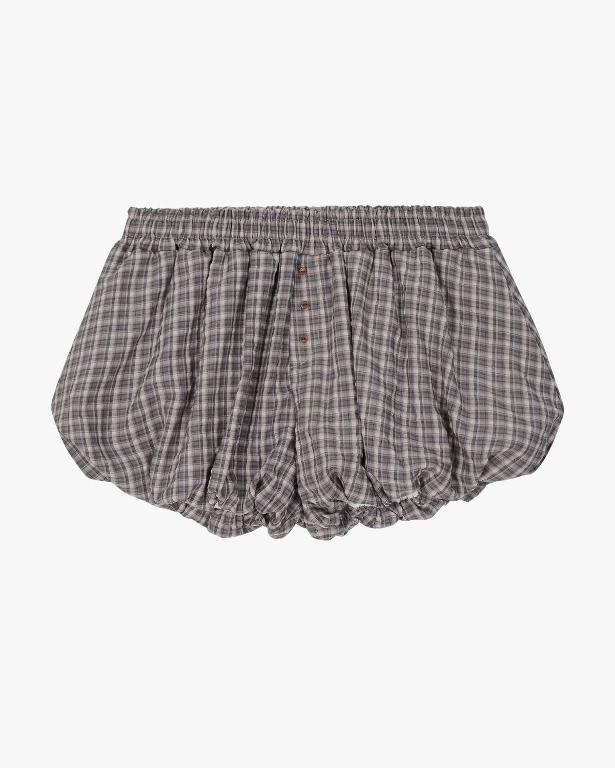여린(YEORIN) Check Balloon Shorts (Brown)