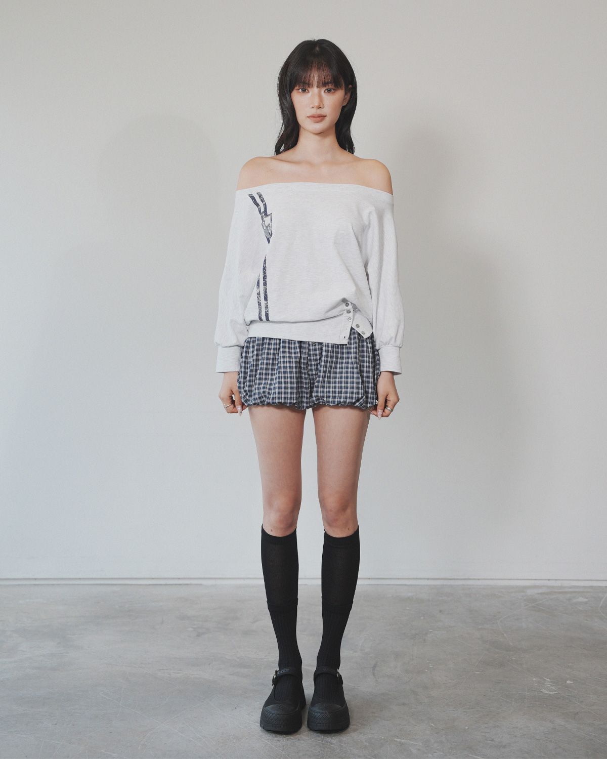 여린(YEORIN) Double Line Boat Neck T-Shirts (W Melange)