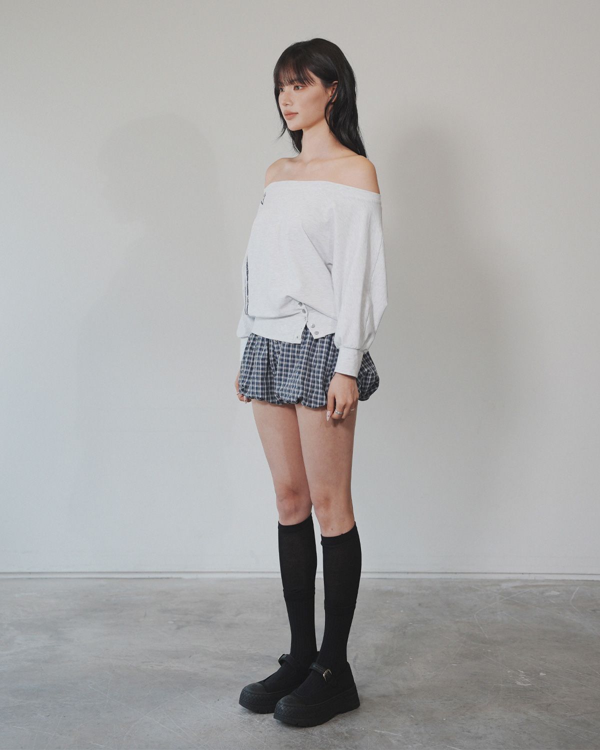 여린(YEORIN) Double Line Boat Neck T-Shirts (W Melange)