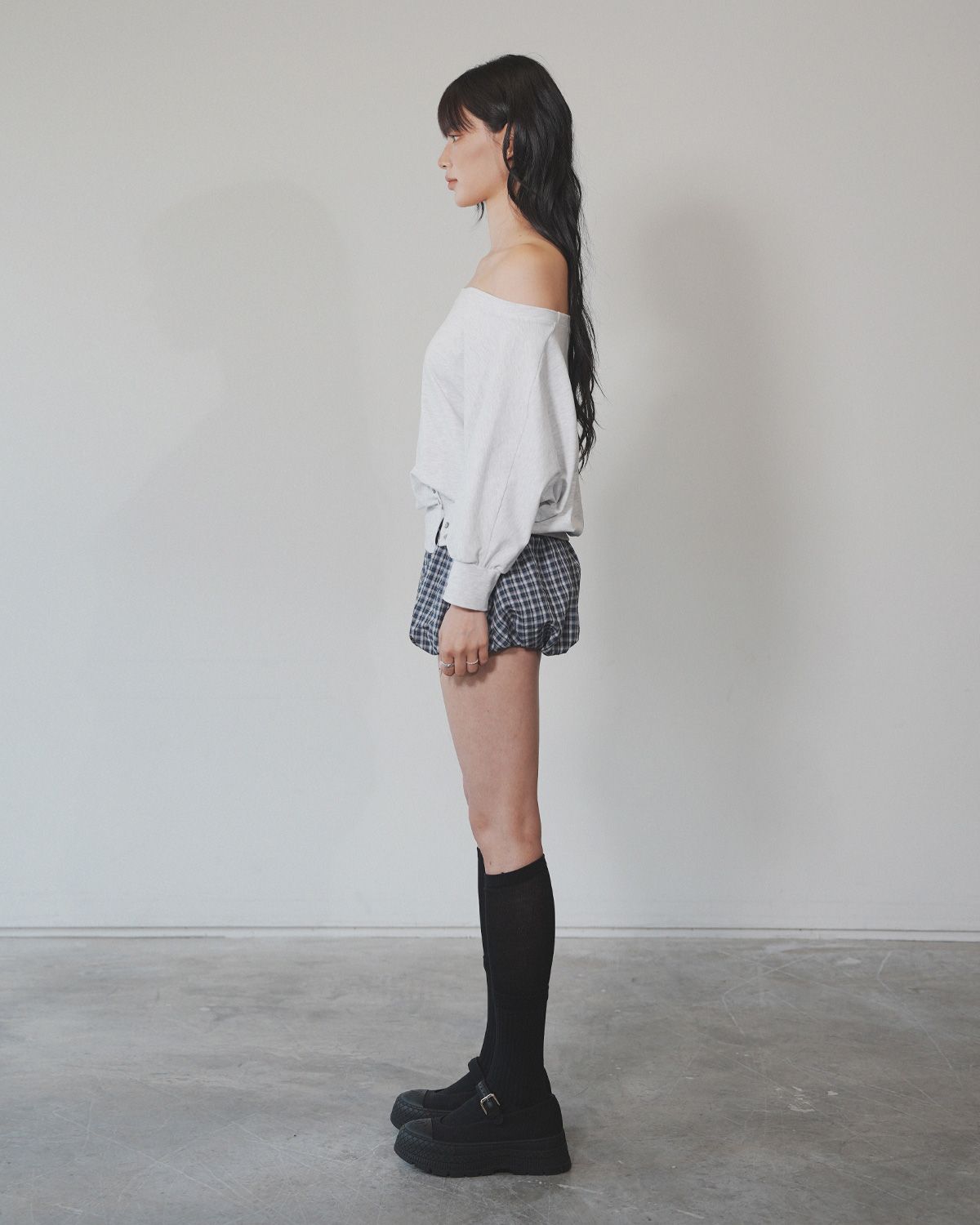 여린(YEORIN) Double Line Boat Neck T-Shirts (W Melange)