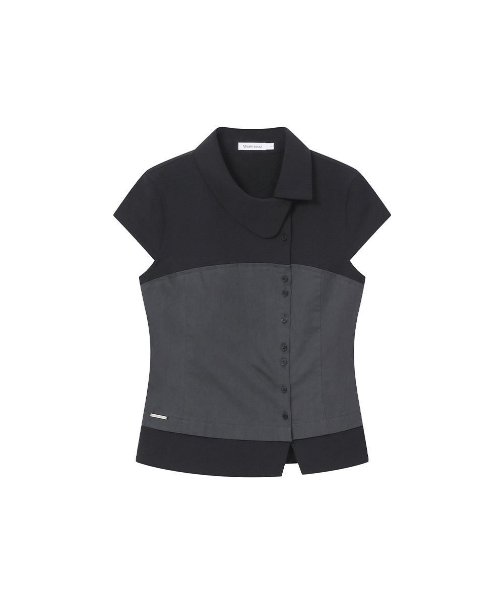MUSINSA公式 | MISEKI SEOUL Hannah side collar shirt BLACK
