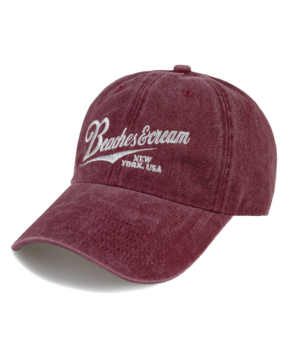 비치스앤크림(BEACHESANDCREAM) New York USA Stone-Washed Ball cap-Burgundy