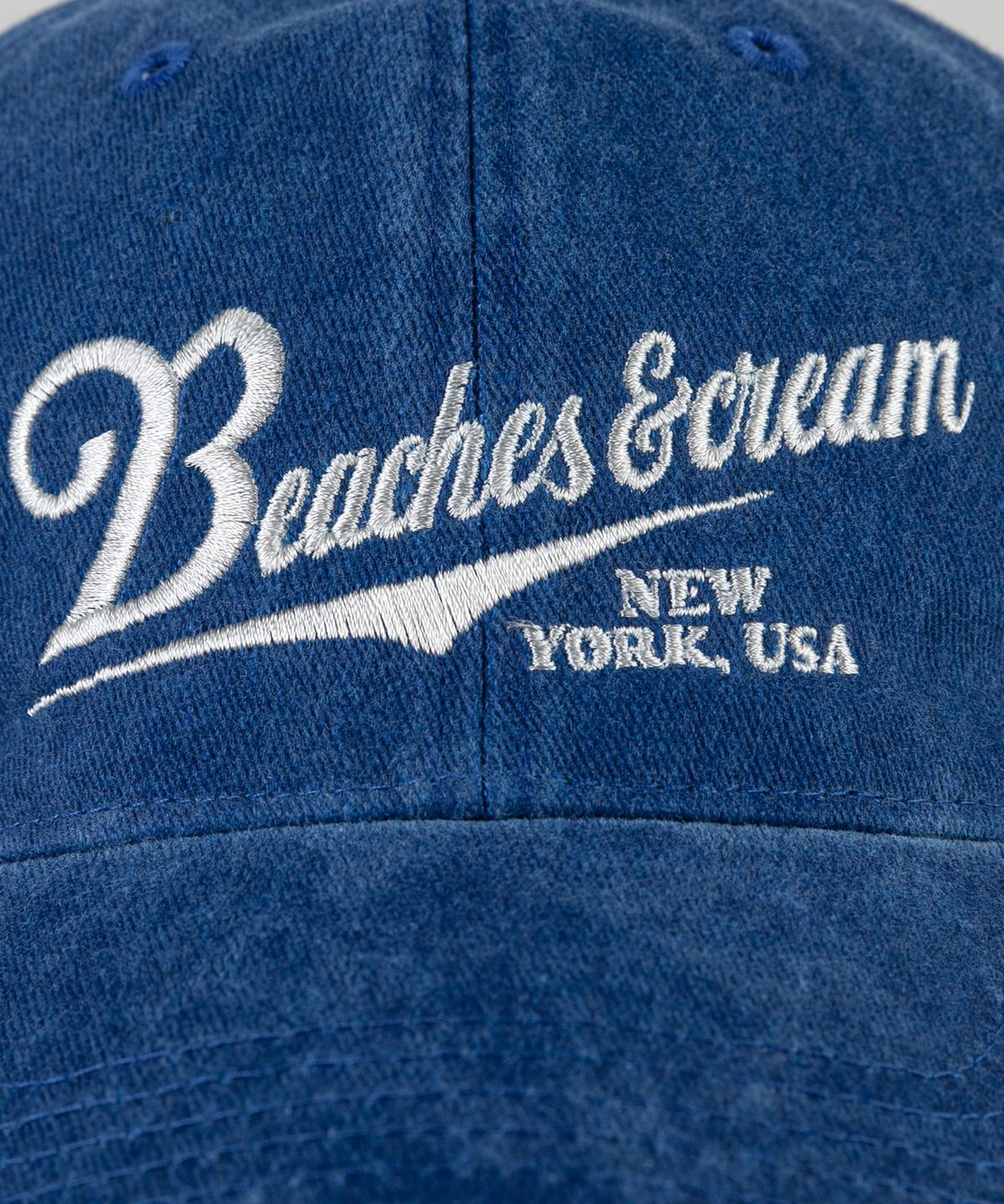 비치스앤크림(BEACHESANDCREAM) New York USA Stone-Washed Ball cap-Blue