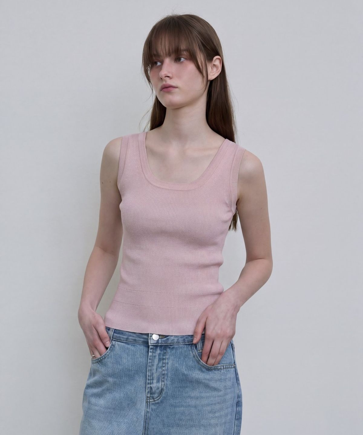 디에토(DEETO) Basic Ribbed Tank Top [L/PINK]