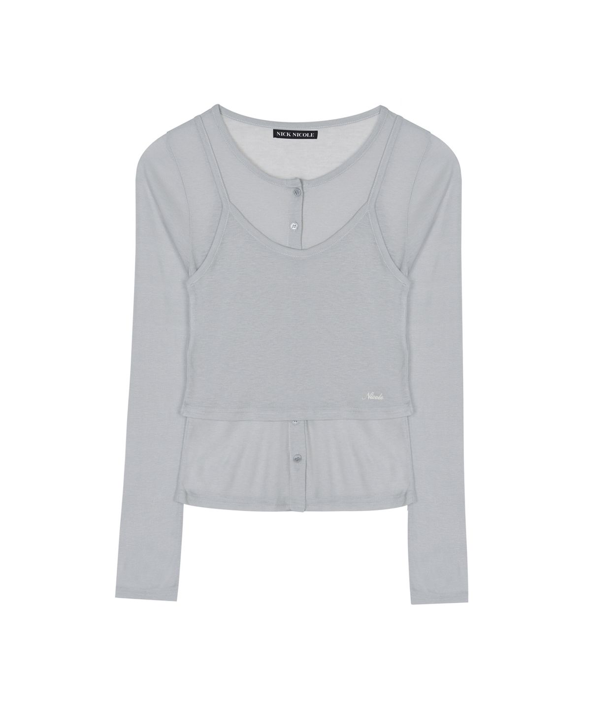 닉앤니콜(NICK&NICOLE) HENLEY NECK LAYERED SLEEVE TOP_GRAY