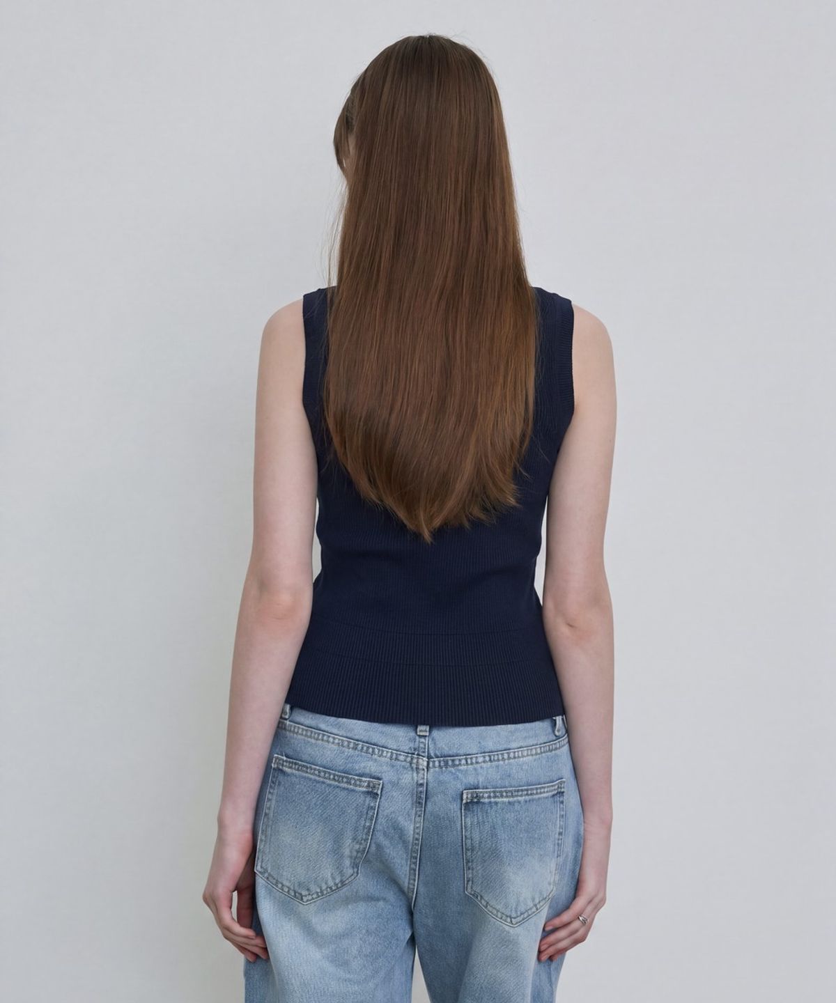 디에토(DEETO) Basic Ribbed Tank Top [NAVY]