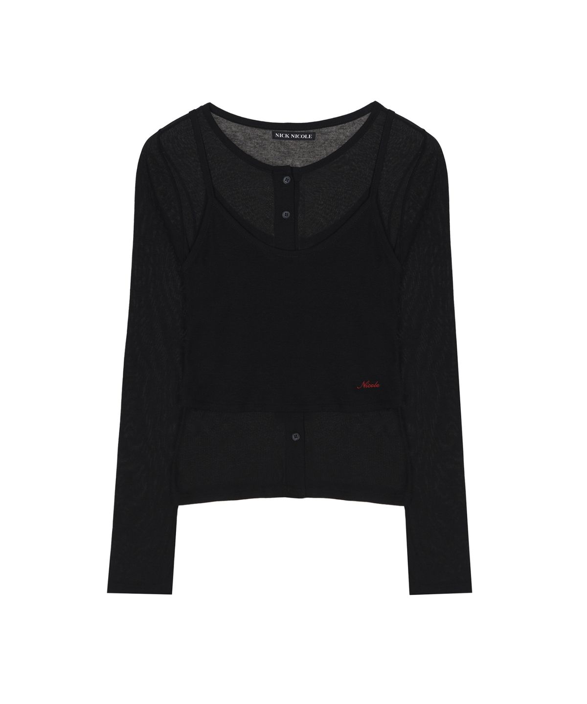 닉앤니콜(NICK&NICOLE) HENLEY NECK LAYERED SLEEVE TOP_BLACK