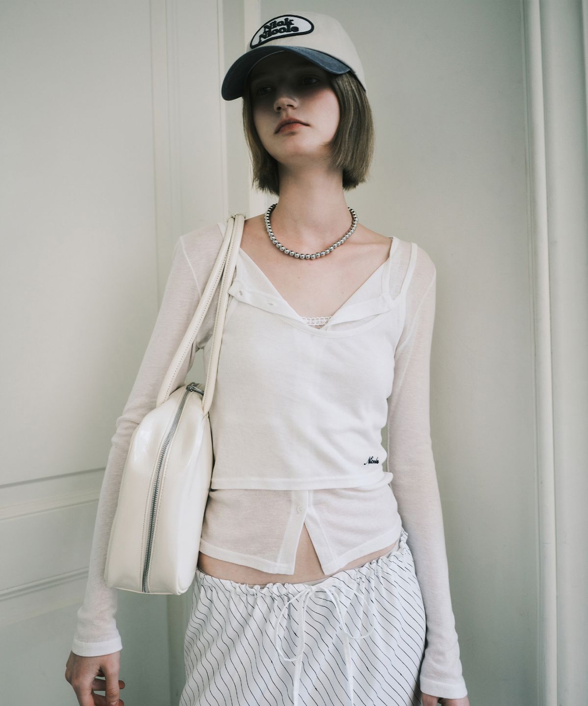 닉앤니콜(NICK&NICOLE) HENLEY NECK LAYERED SLEEVE TOP_IVORY