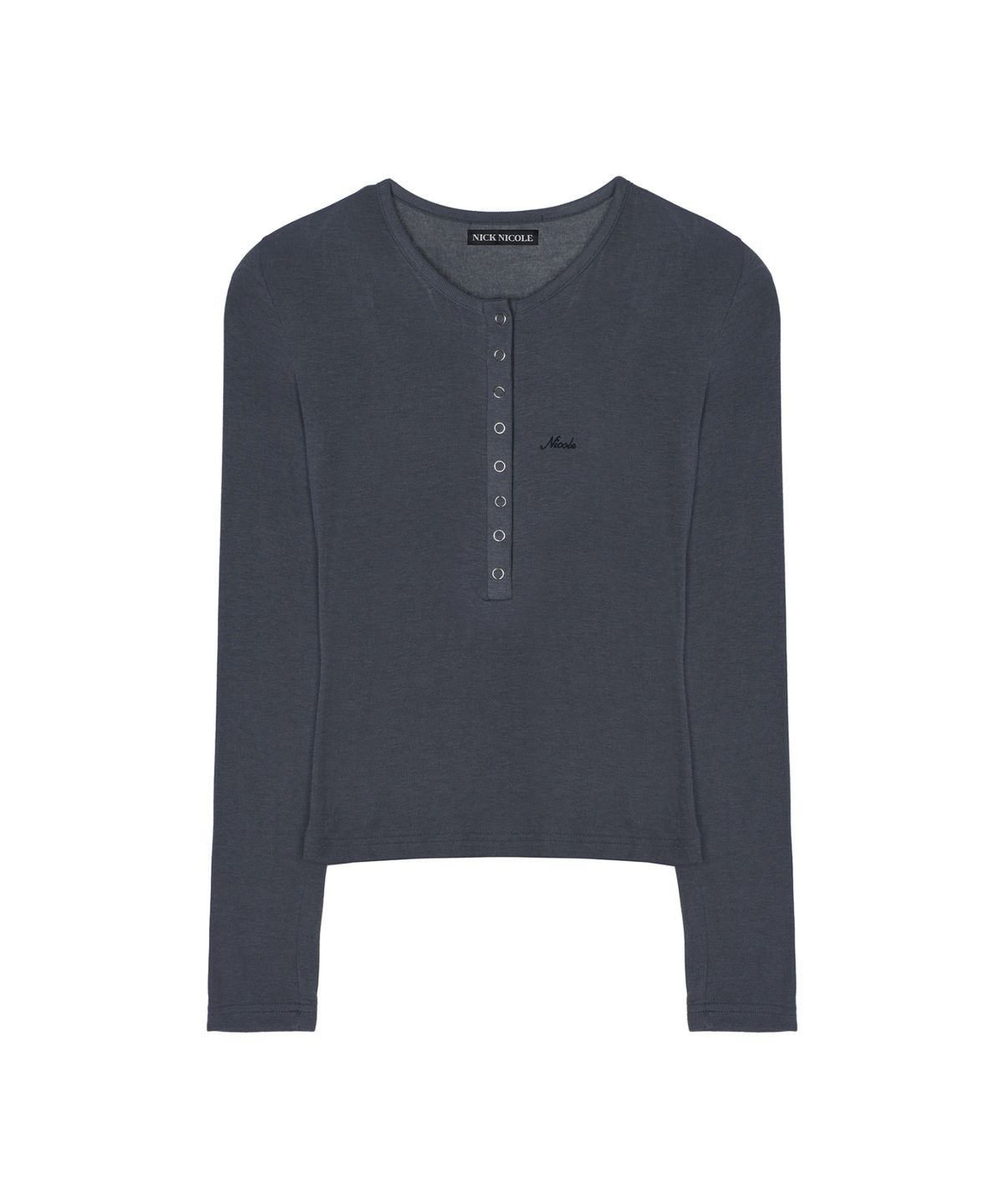 닉앤니콜(NICK&NICOLE) BUTTON HENLEY NECK TOP_CHARCOAL