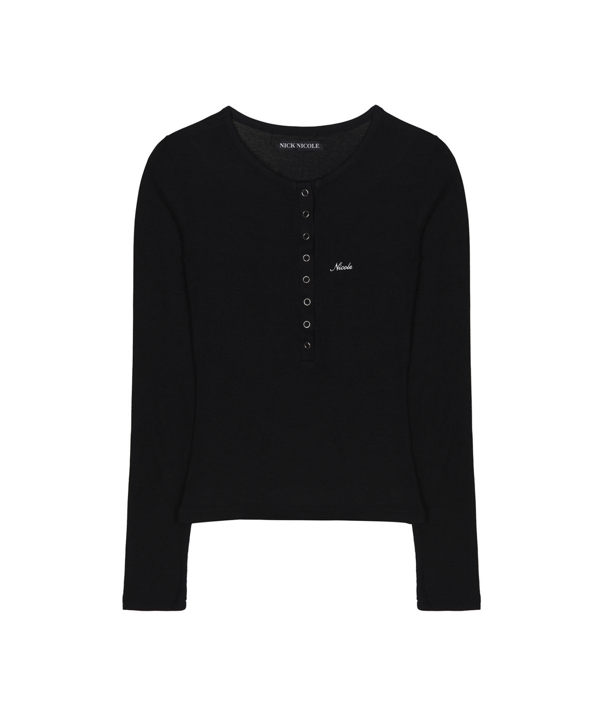 닉앤니콜(NICK&NICOLE) BUTTON HENLEY NECK TOP_BLACK