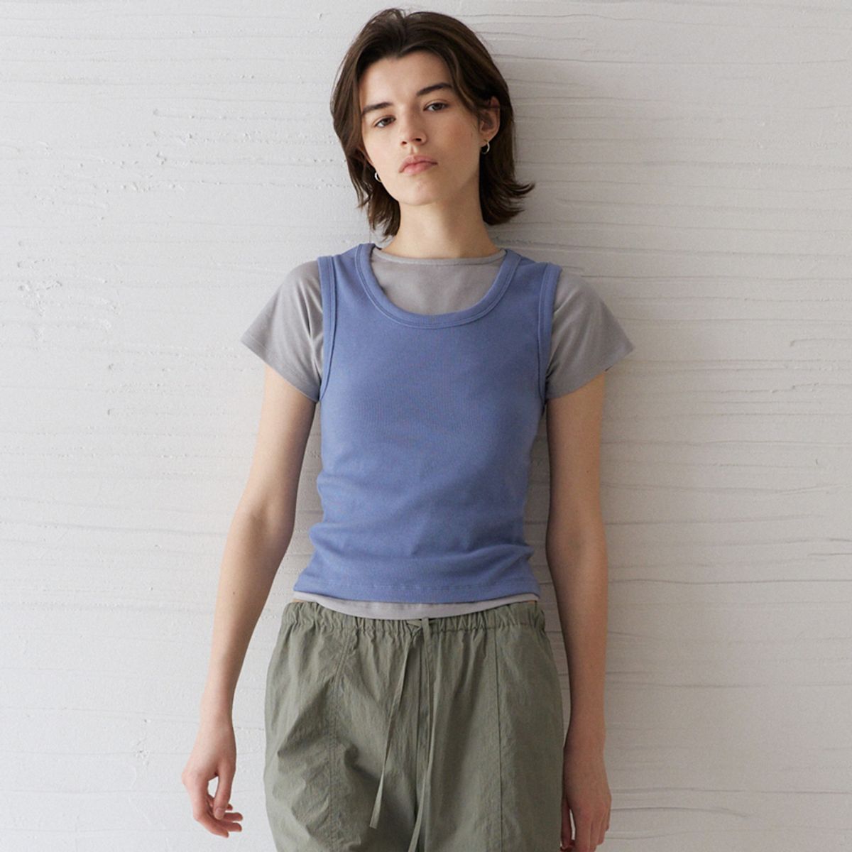 노우드(NOEUD) Front-to-Back Rib Top (Skyblue)