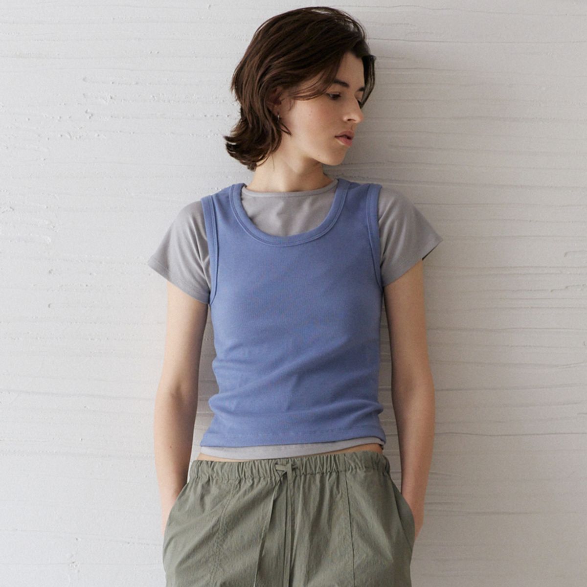 노우드(NOEUD) Front-to-Back Rib Top (Skyblue)