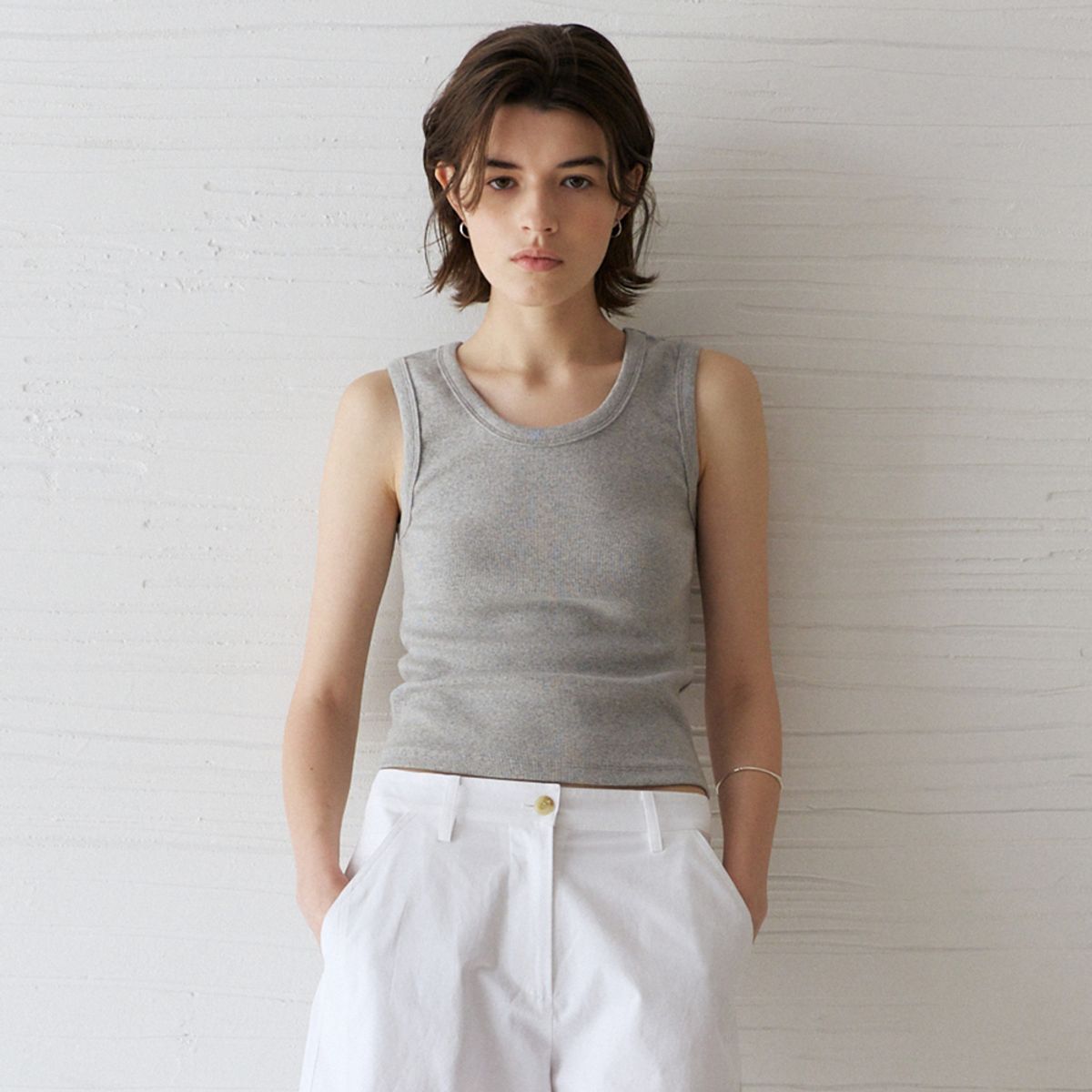 노우드(NOEUD) Front-to-Back Rib Top (Melange Gray)