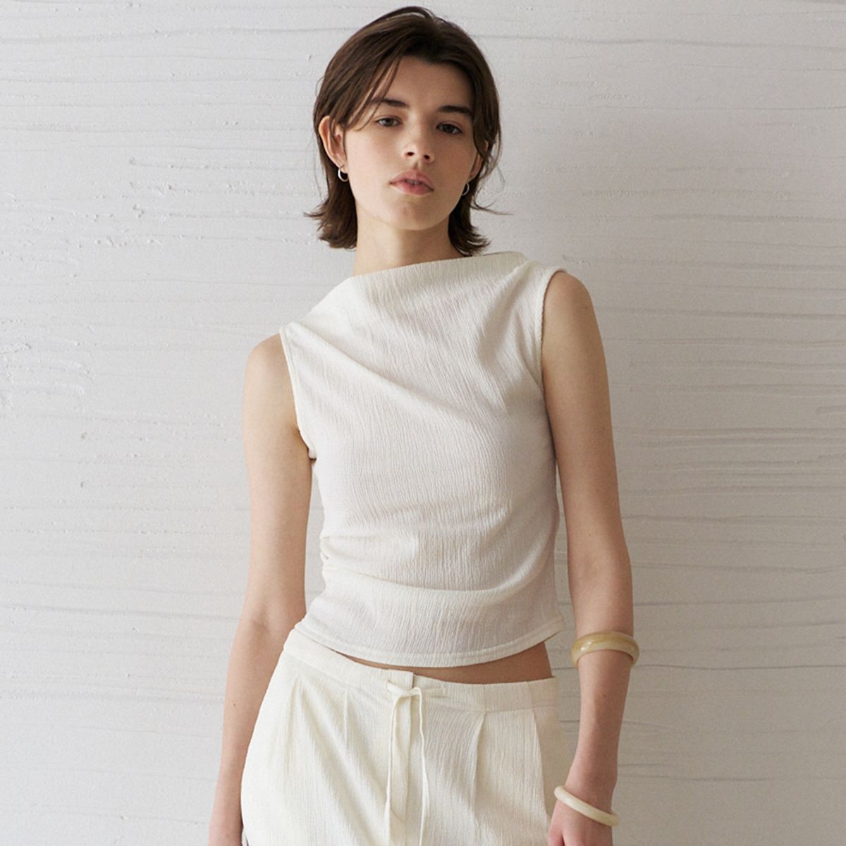 노우드(NOEUD) Fluid Wrinkle Blouse (Ivory)