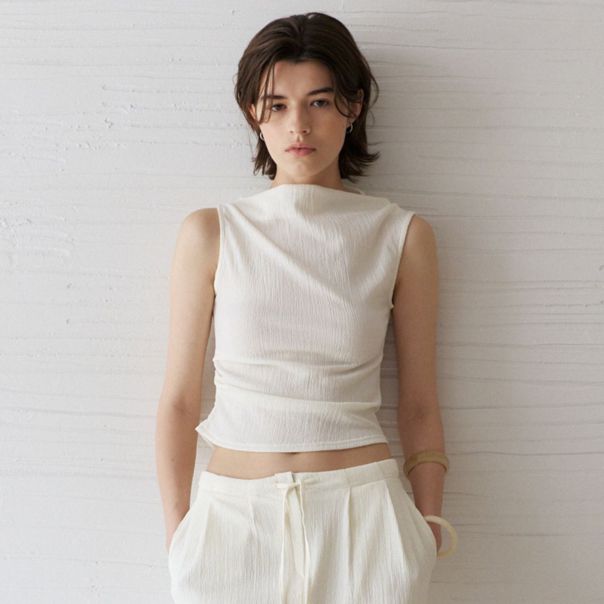 노우드(NOEUD) Fluid Wrinkle Blouse (Ivory)