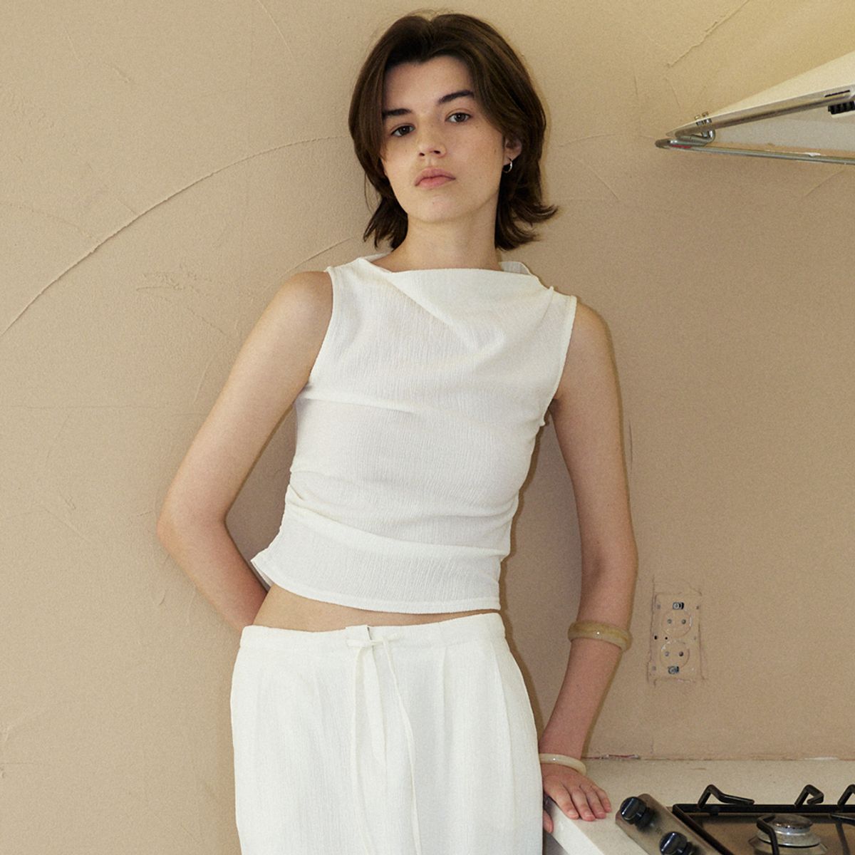 노우드(NOEUD) Fluid Wrinkle Blouse (Ivory)