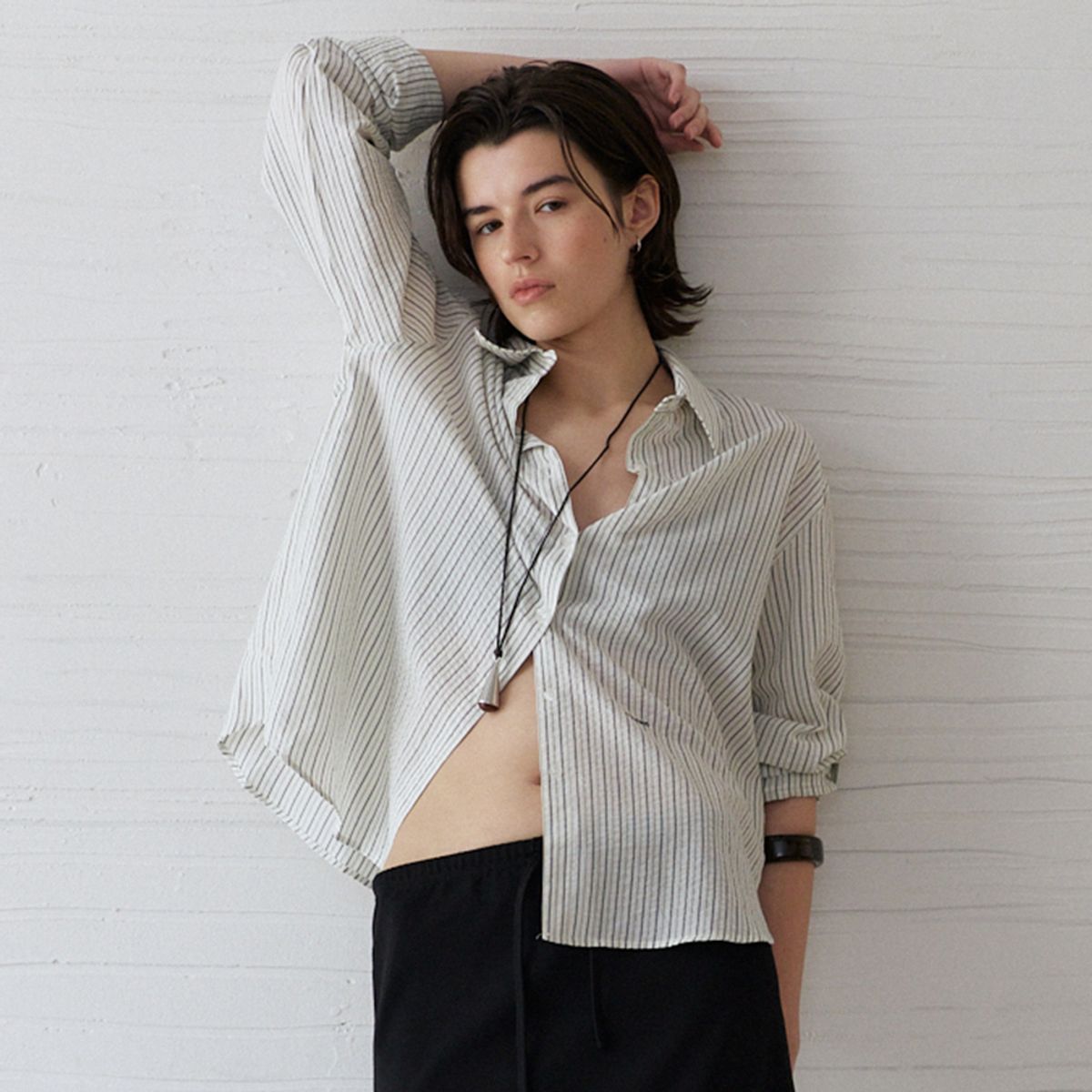 노우드(NOEUD) Stripe Roll-up Shirt (Ivory)