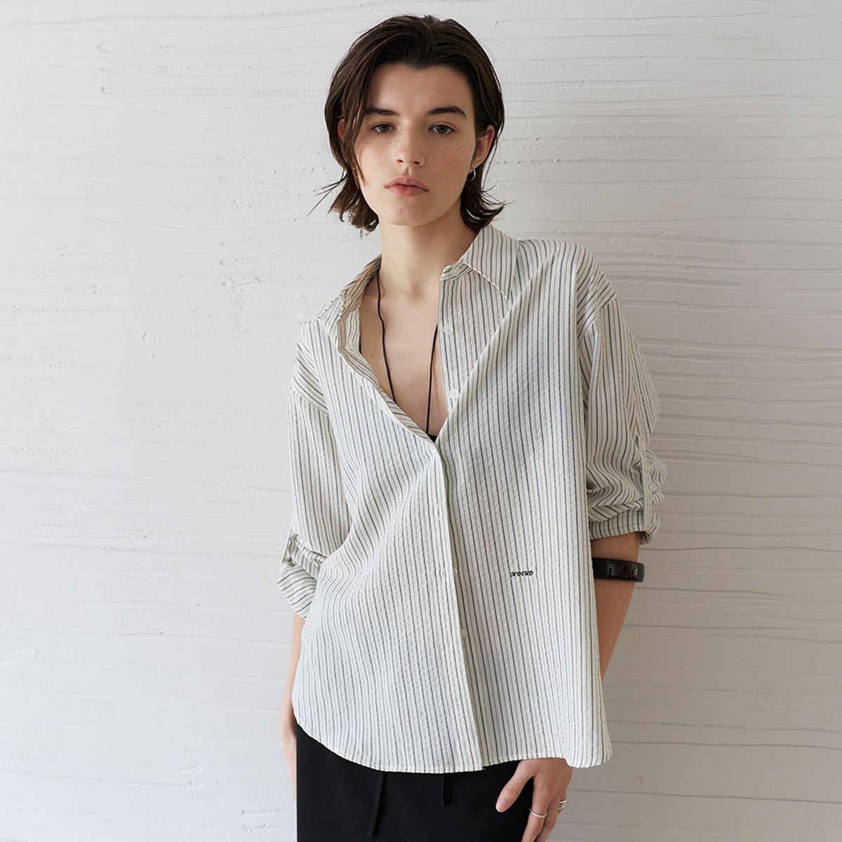 노우드(NOEUD) Stripe Roll-up Shirt (Ivory)