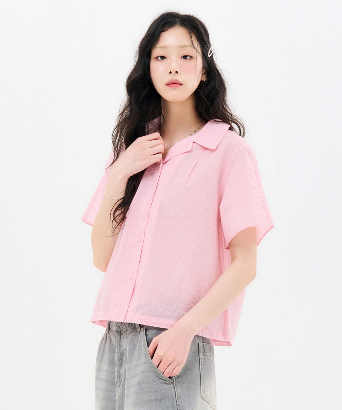 체이스컬트(CHASECULT) 여성 오픈카라 스트라이프 반팔 셔츠-FBRG5576D0P