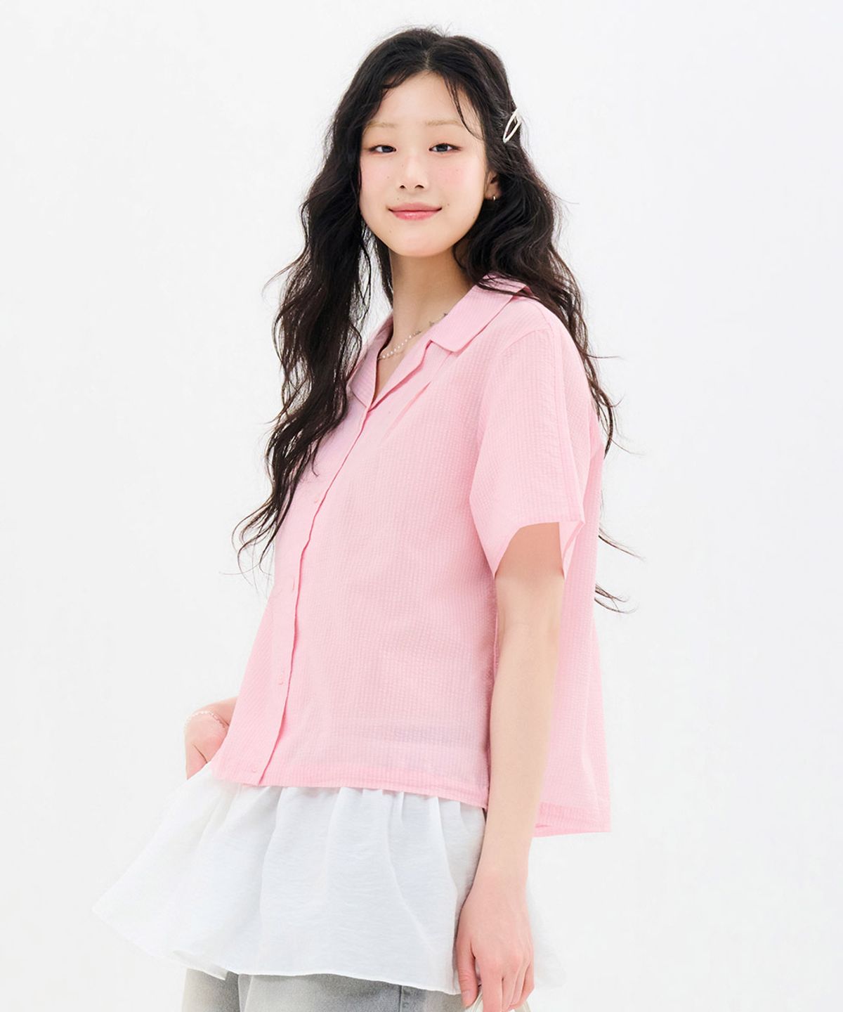 체이스컬트(CHASECULT) 여성 오픈카라 스트라이프 반팔 셔츠-FBRG5576D0P