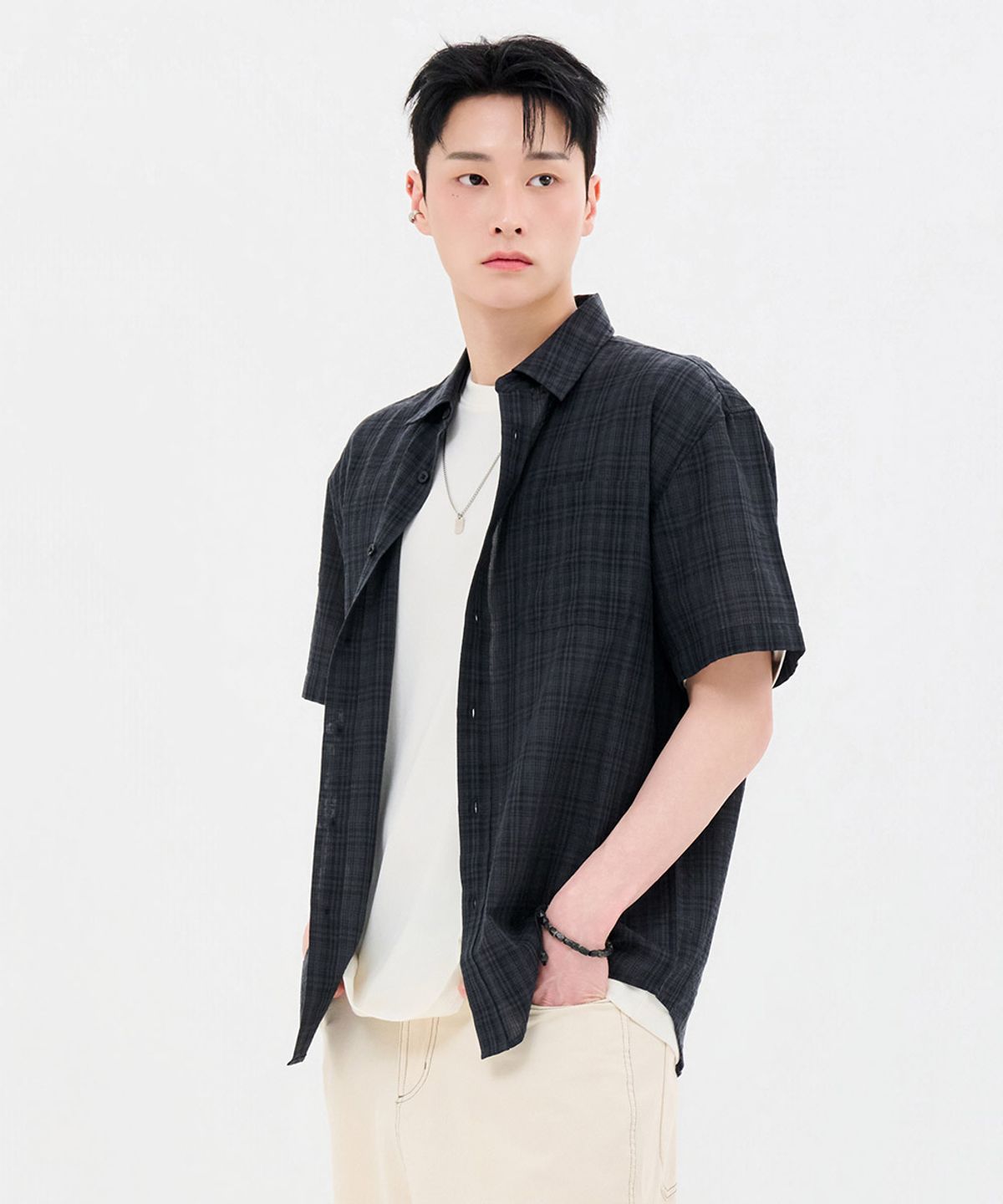 체이스컬트(CHASECULT) 남성 시어서커 체크 반팔 셔츠-FBRK5522D04