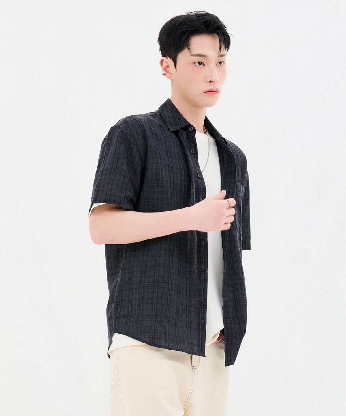 체이스컬트(CHASECULT) 남성 시어서커 체크 반팔 셔츠-FBRK5522D04