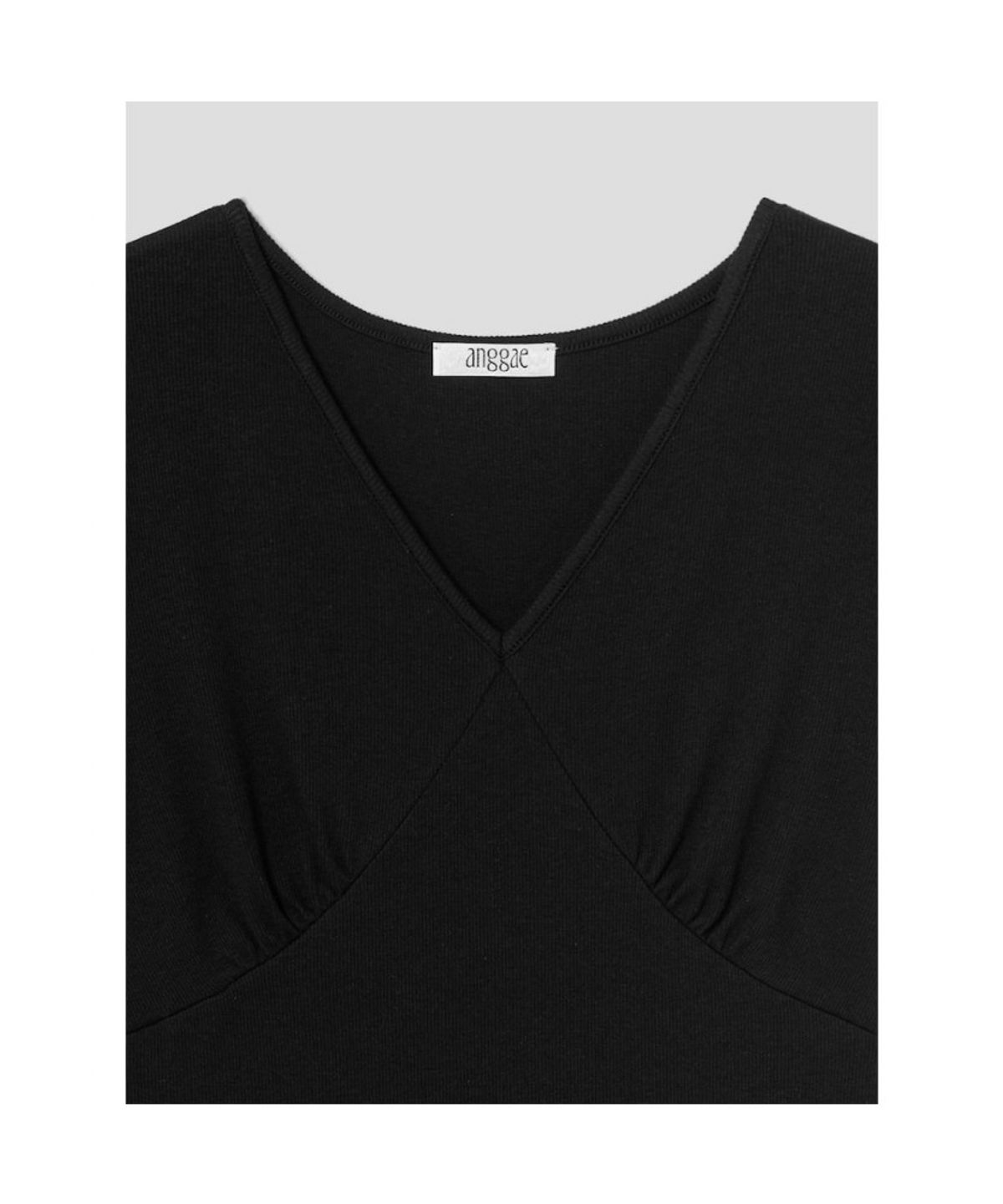 앙개(ANGGAE) VNeck Short Sleeve TShirts  Black