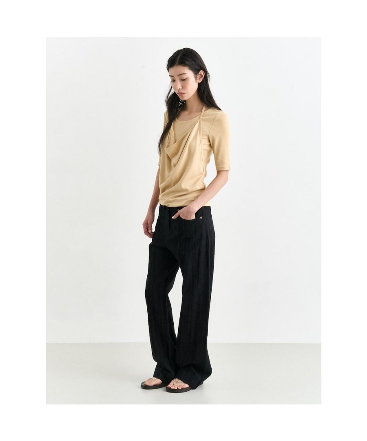 앙개(ANGGAE) Layering Short Sleeve TShirts  Beige