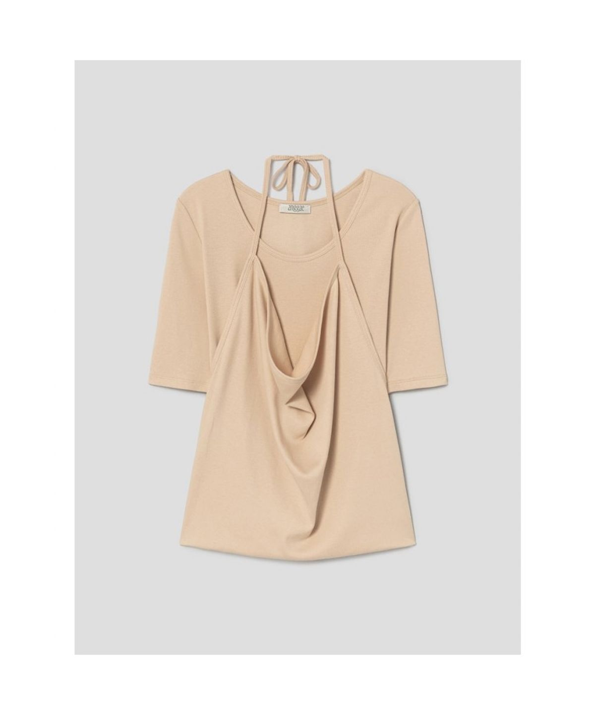 앙개(ANGGAE) Layering Short Sleeve TShirts  Beige