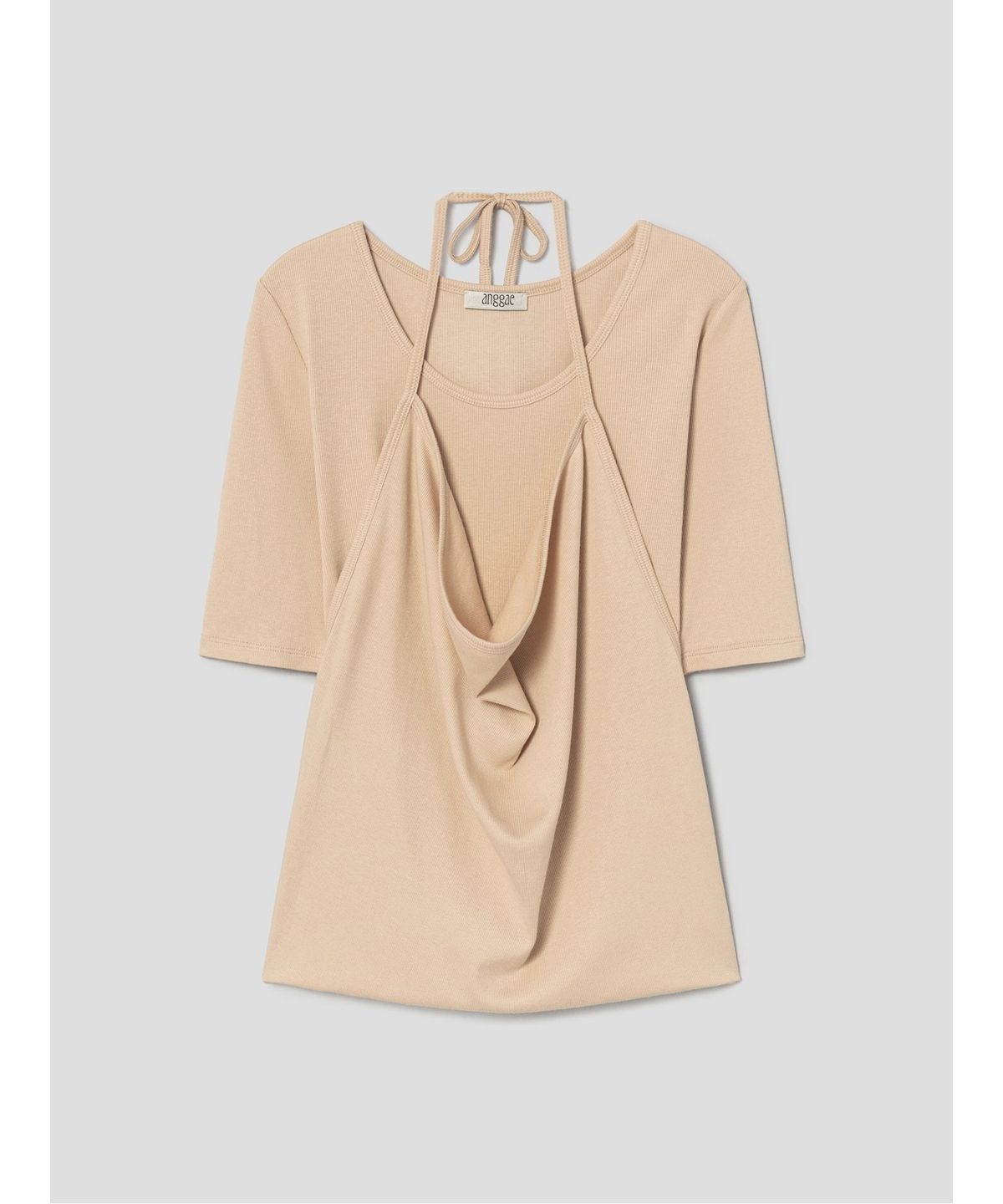 앙개(ANGGAE) Layering Short Sleeve TShirts  Beige